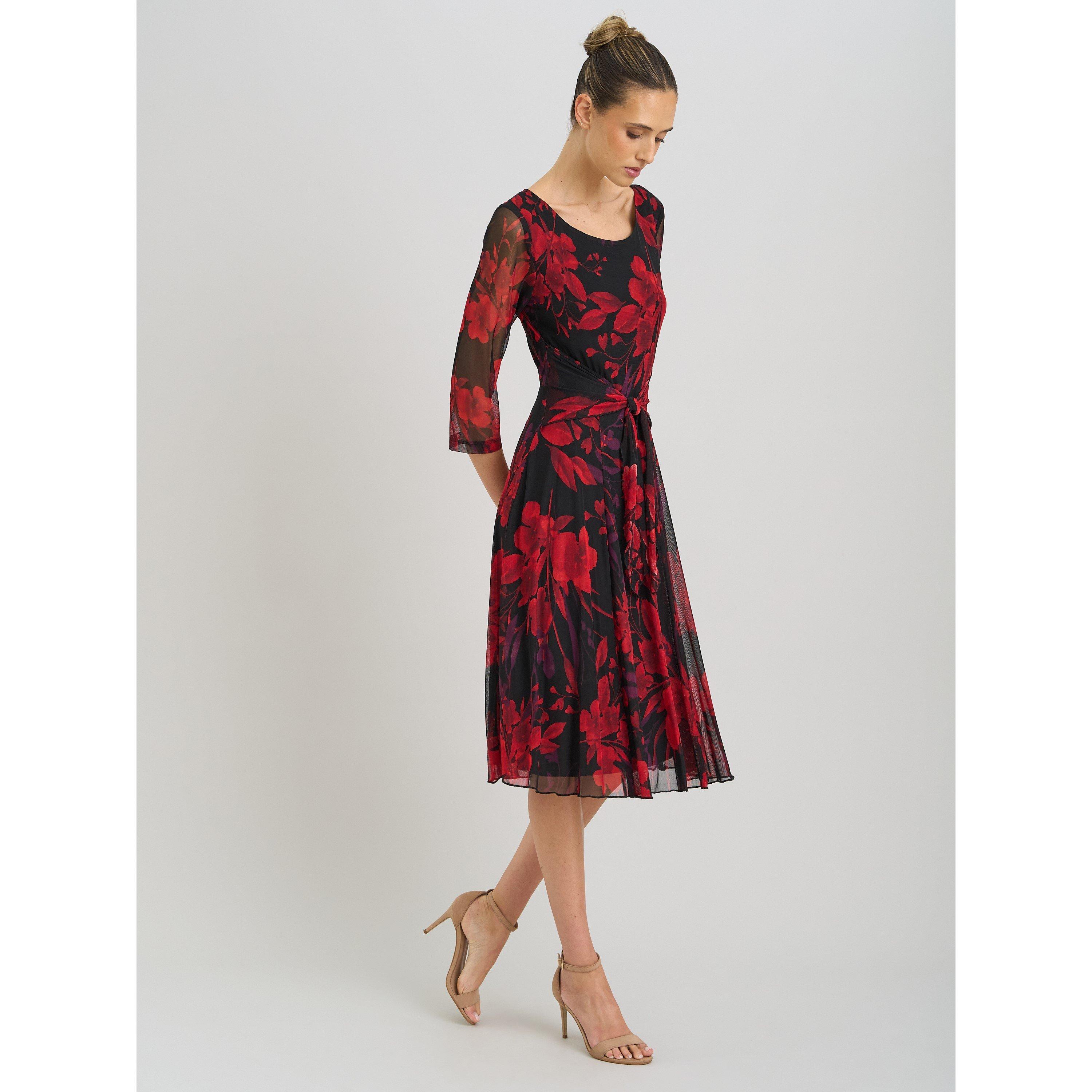 Black / Red - Gina Bacconi - Honey Pleated Floral Dress - 6