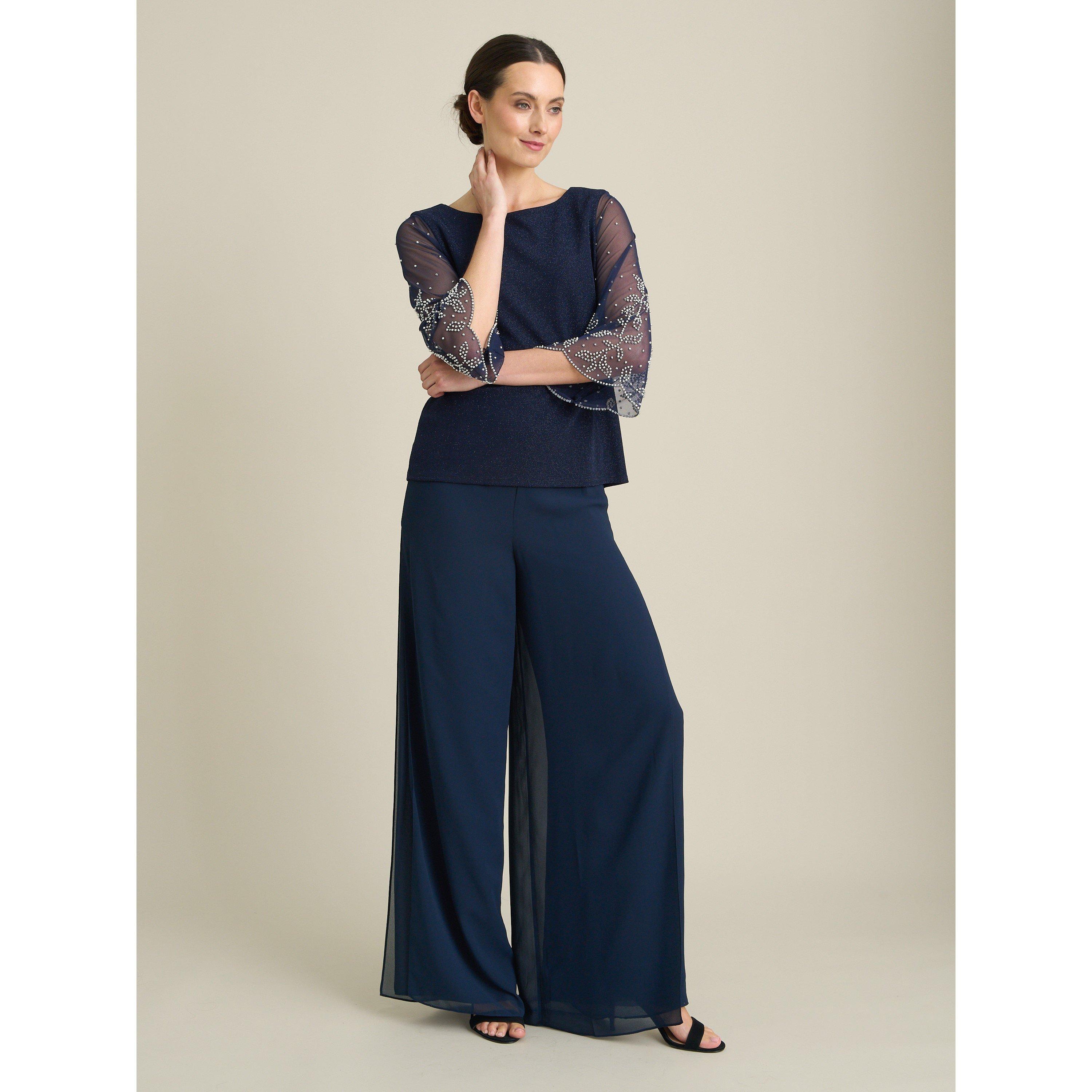 Dark Navy - Gina Bacconi - Tilly Embellished Sheer Sleeve Top - 3