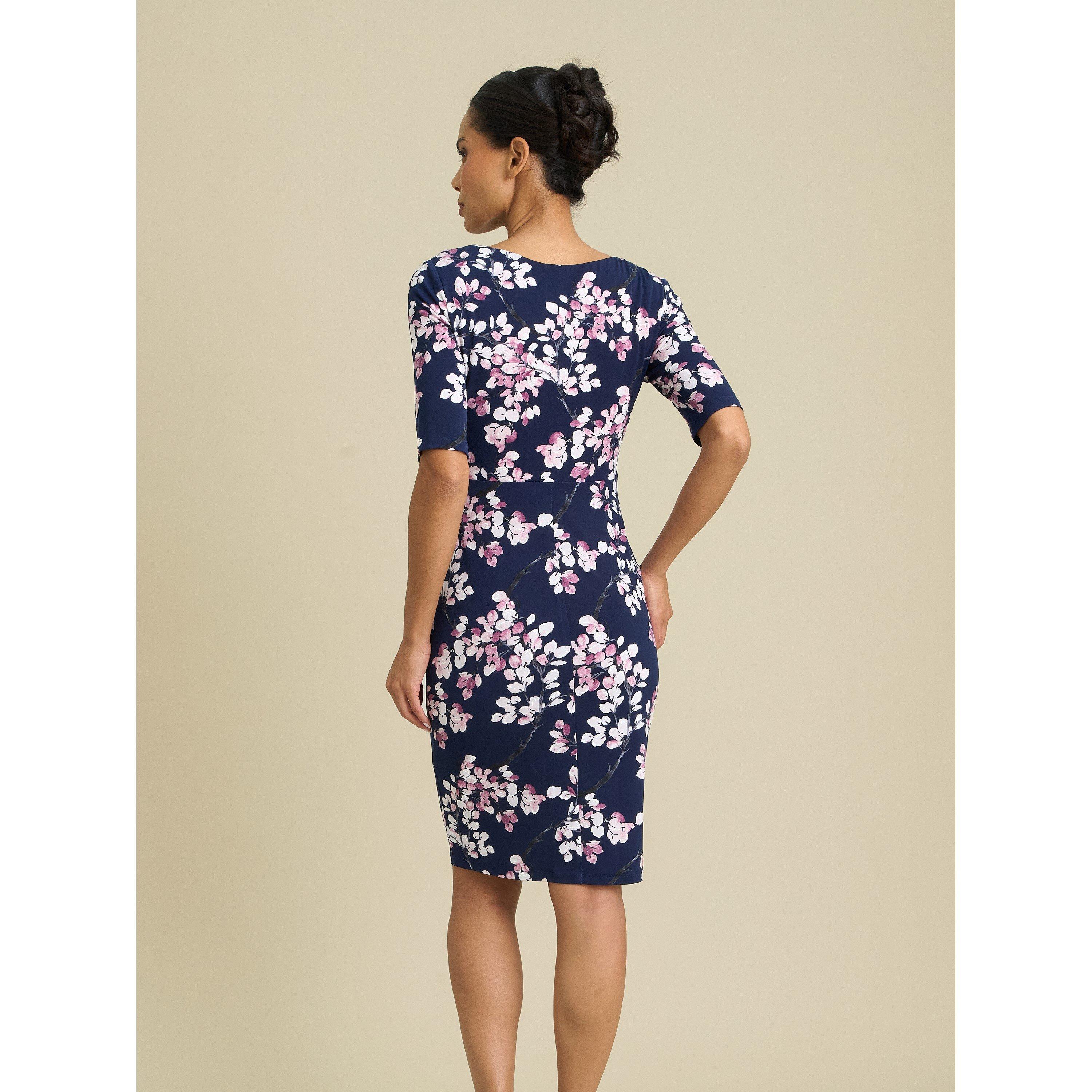 Navy / Pink - Gina Bacconi - Primrose Floral Print Jersey Dress - 2