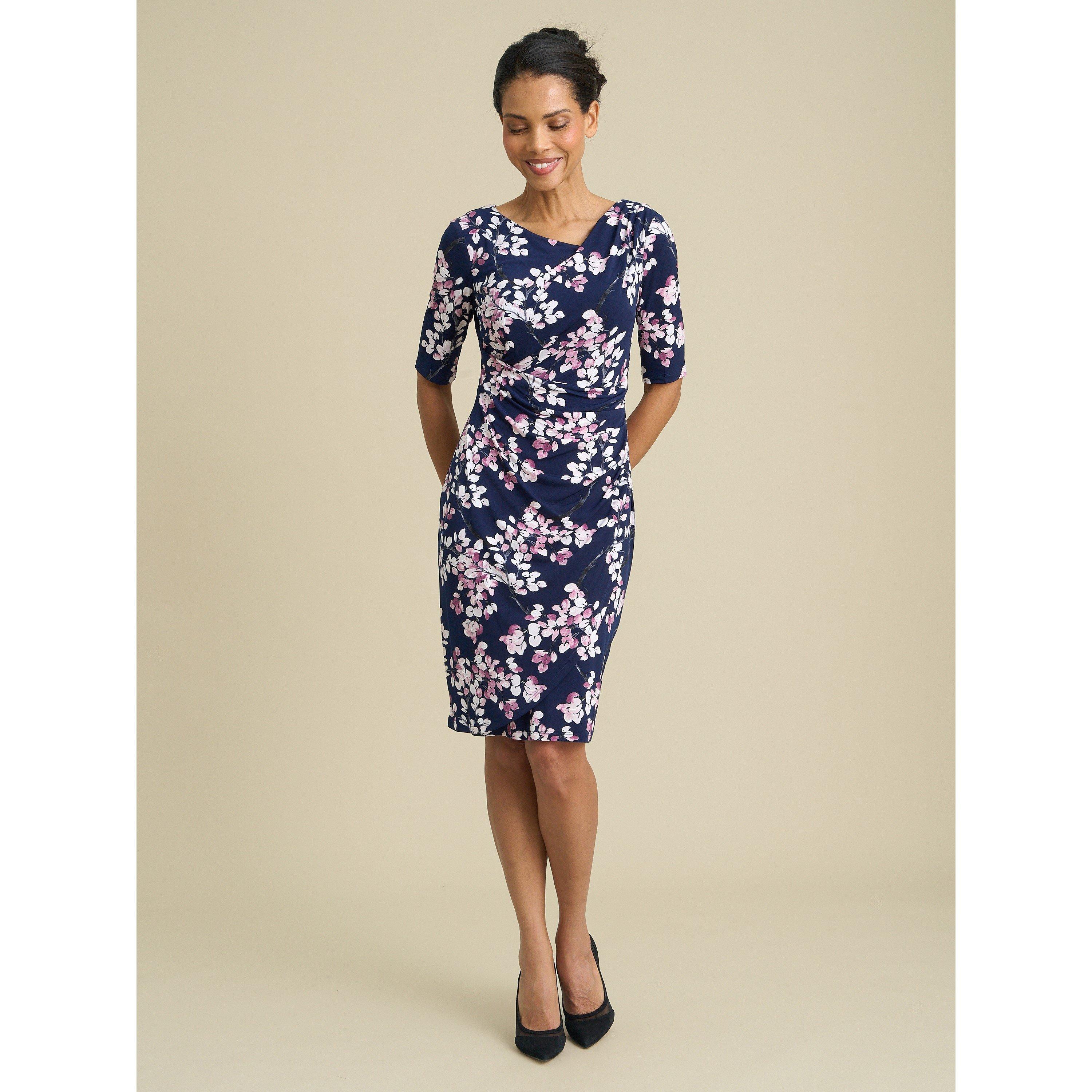 Navy / Pink - Gina Bacconi - Primrose Floral Print Jersey Dress - 3