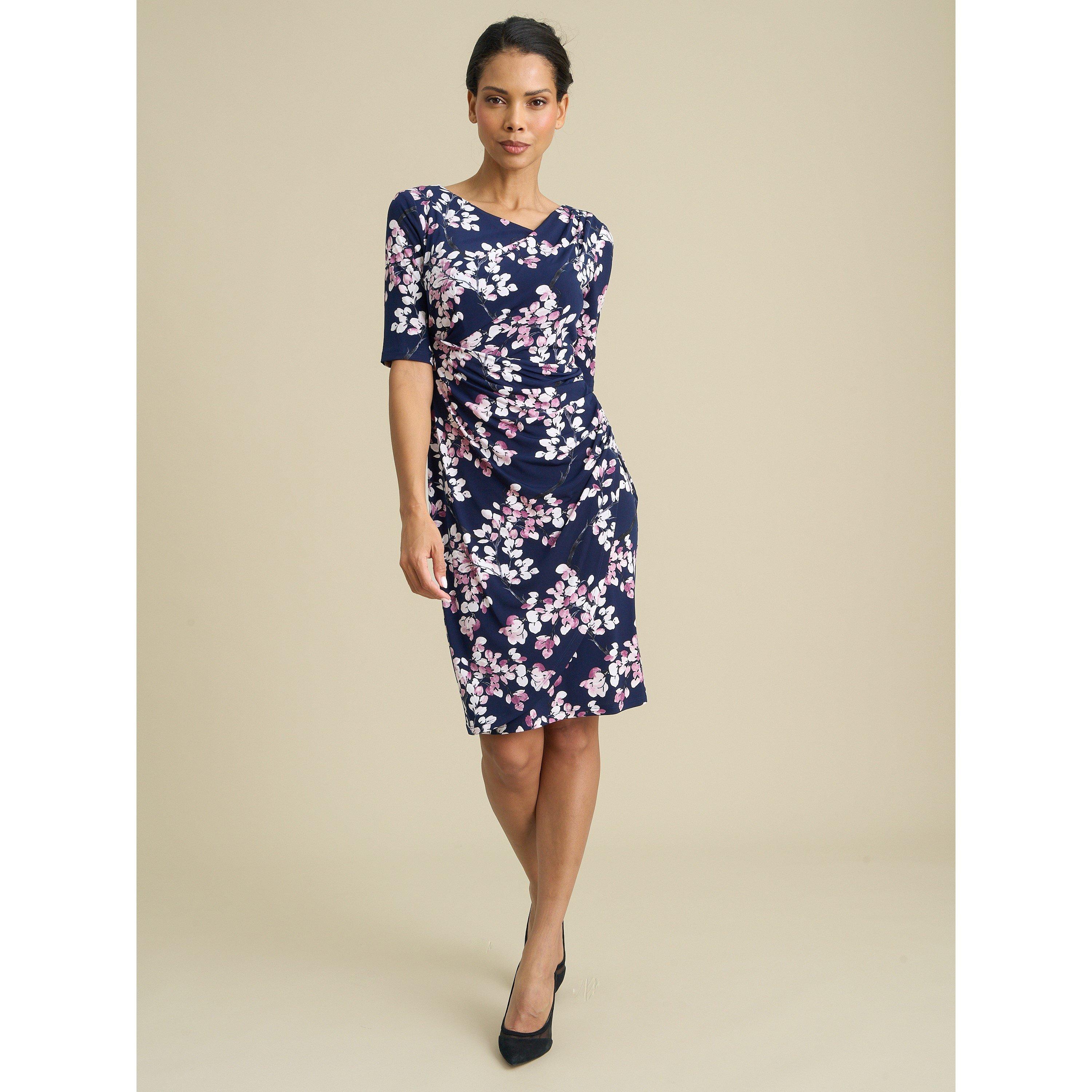 Navy / Pink - Gina Bacconi - Primrose Floral Print Jersey Dress - 5