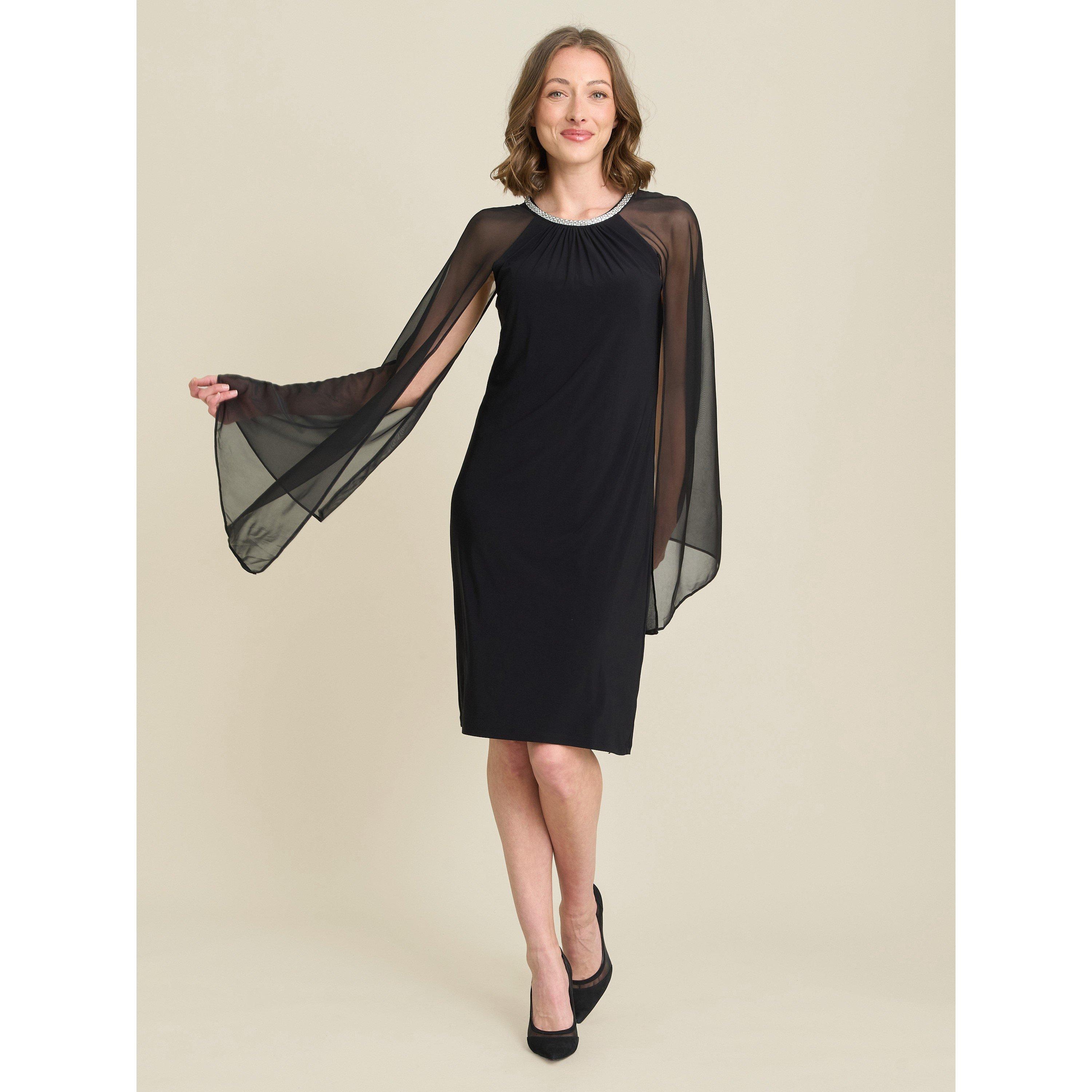 Black - Gina Bacconi - Shyla Sheer Sleeve & Crystal Trim Dress - 1