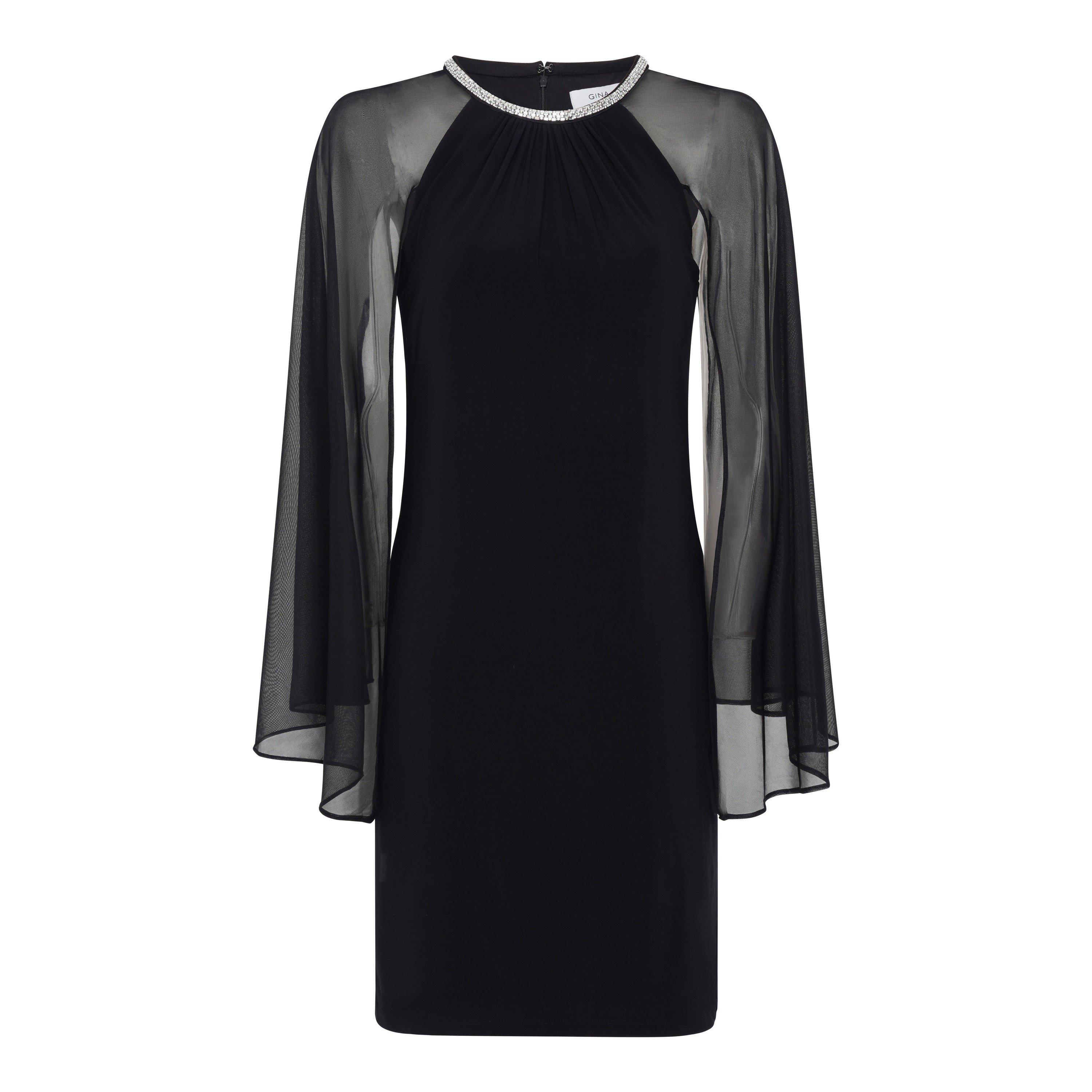 Black - Gina Bacconi - Shyla Sheer Sleeve & Crystal Trim Dress - 4