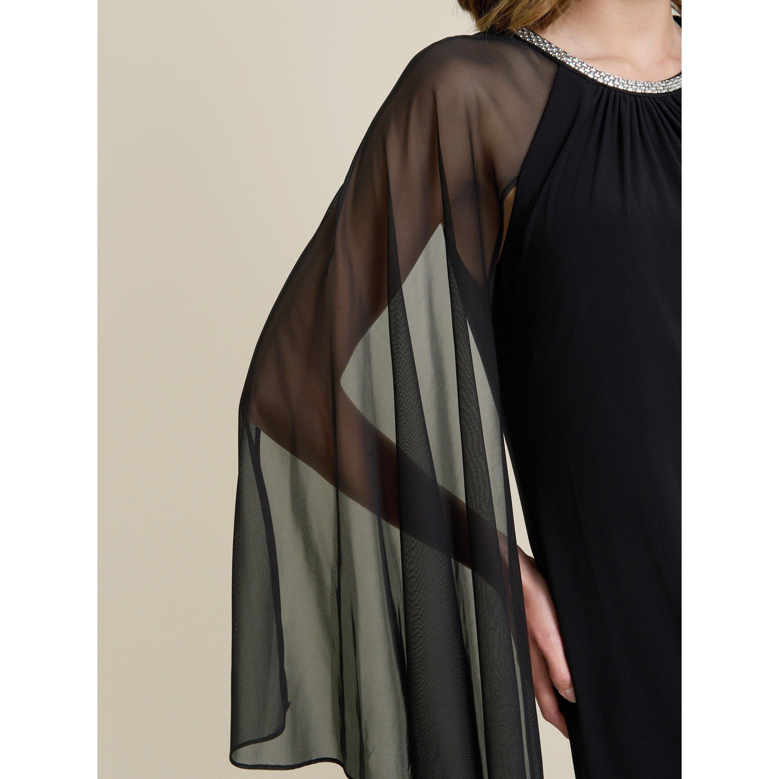 Black - Gina Bacconi - Shyla Sheer Sleeve & Crystal Trim Dress - 5