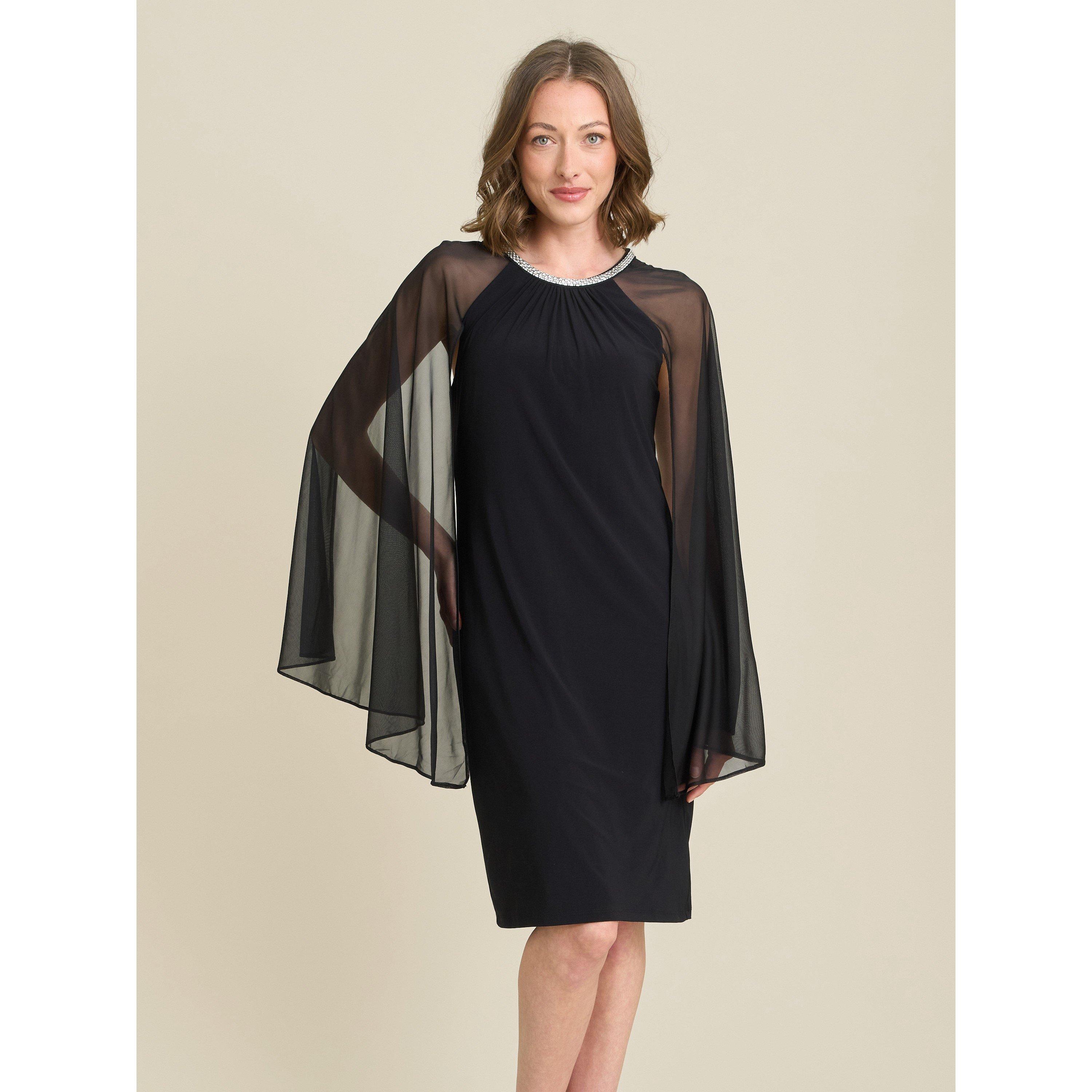 Black - Gina Bacconi - Shyla Sheer Sleeve & Crystal Trim Dress - 6