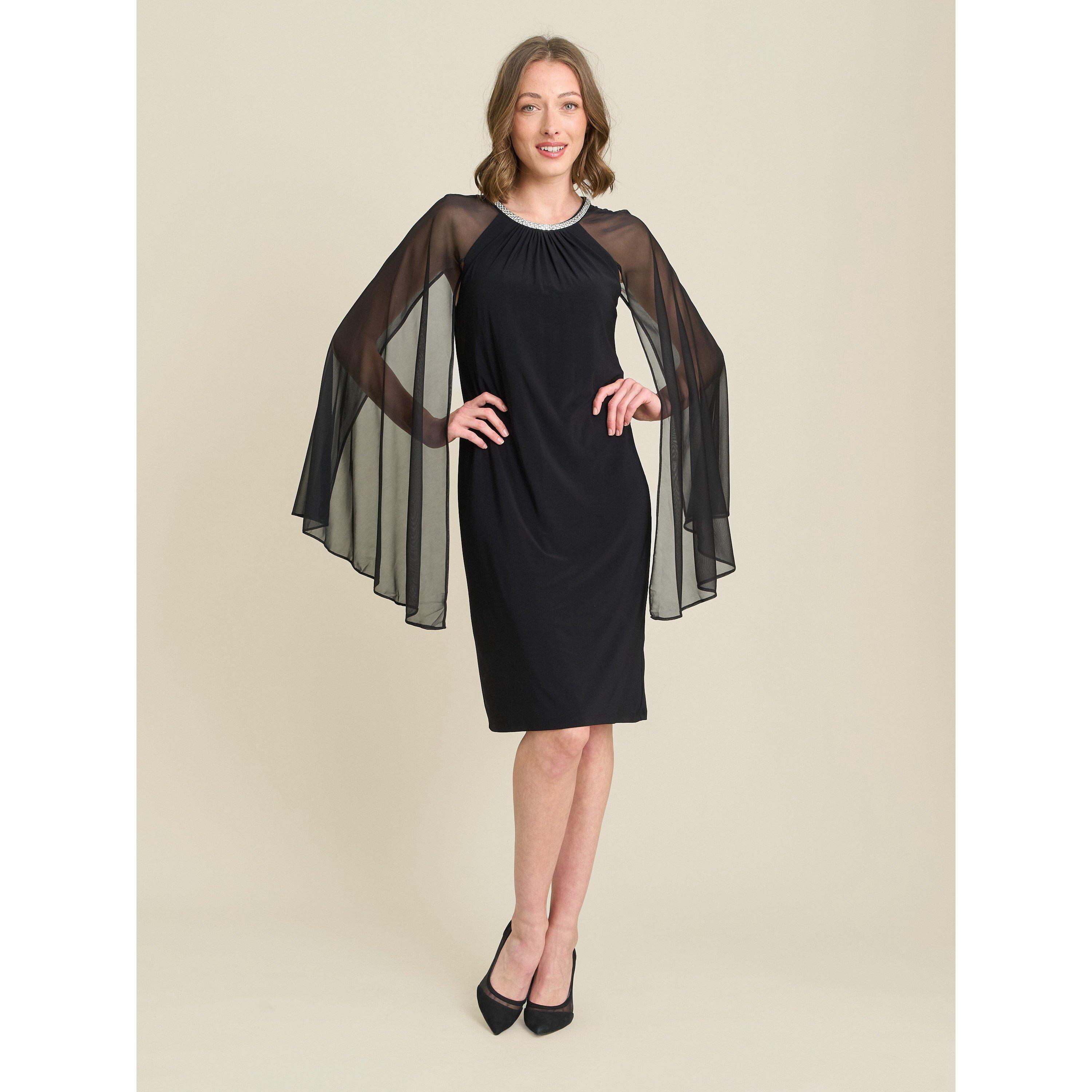 Black - Gina Bacconi - Shyla Sheer Sleeve & Crystal Trim Dress - 7