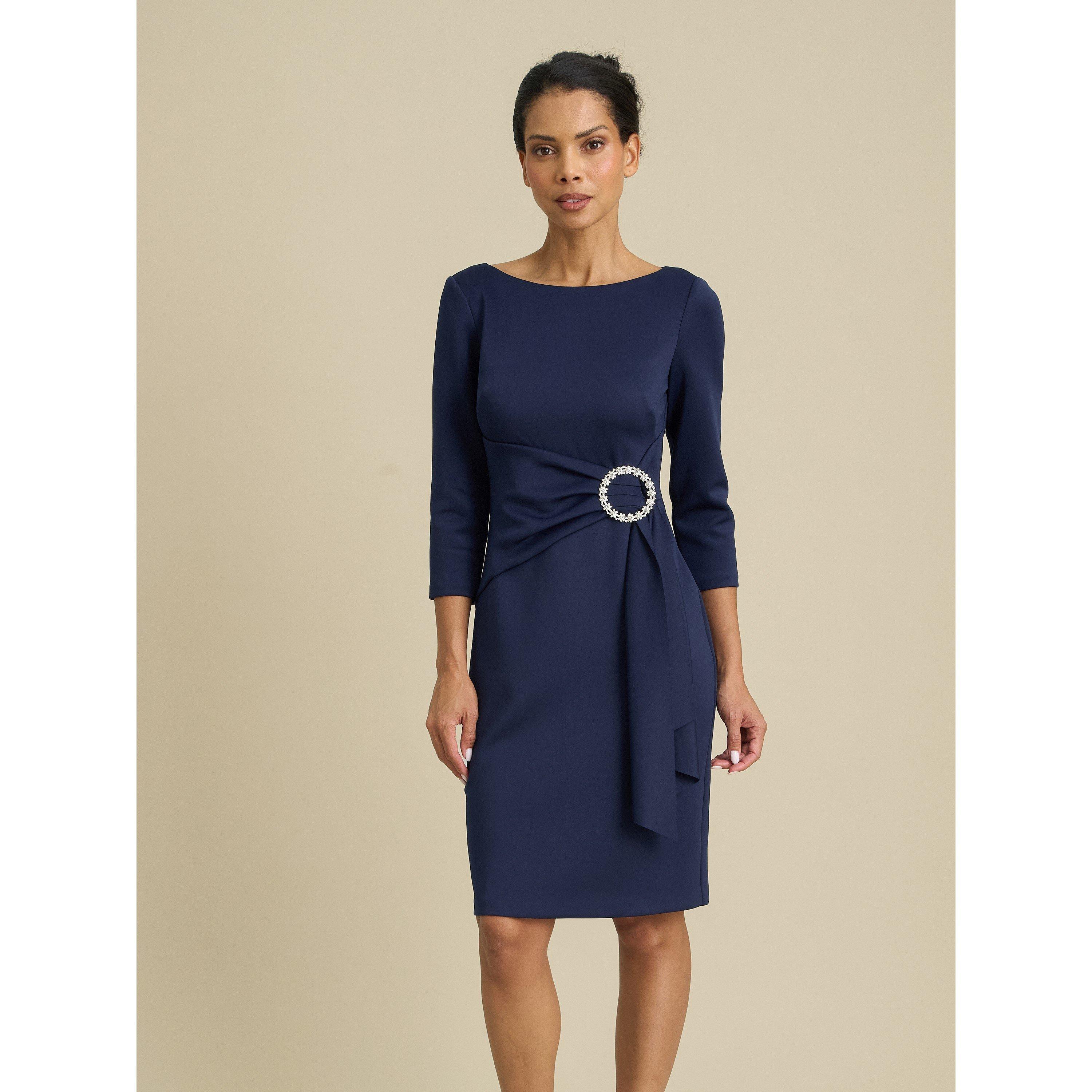 Navy - Gina Bacconi - Robi Embellished Waist Dress - 1