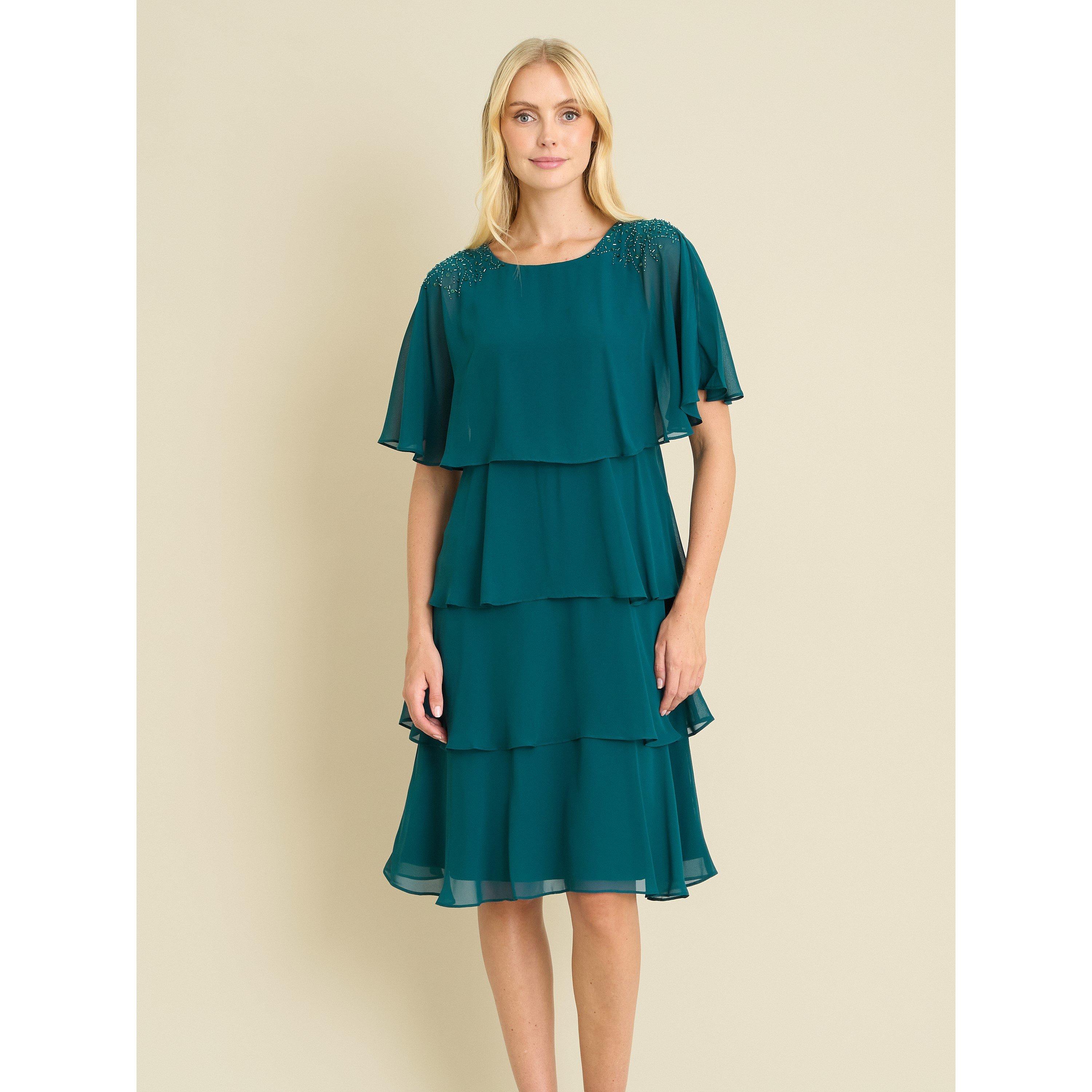 Blue / Green - Gina Bacconi - Sarabeth Tiered Chiffon Dress - 1