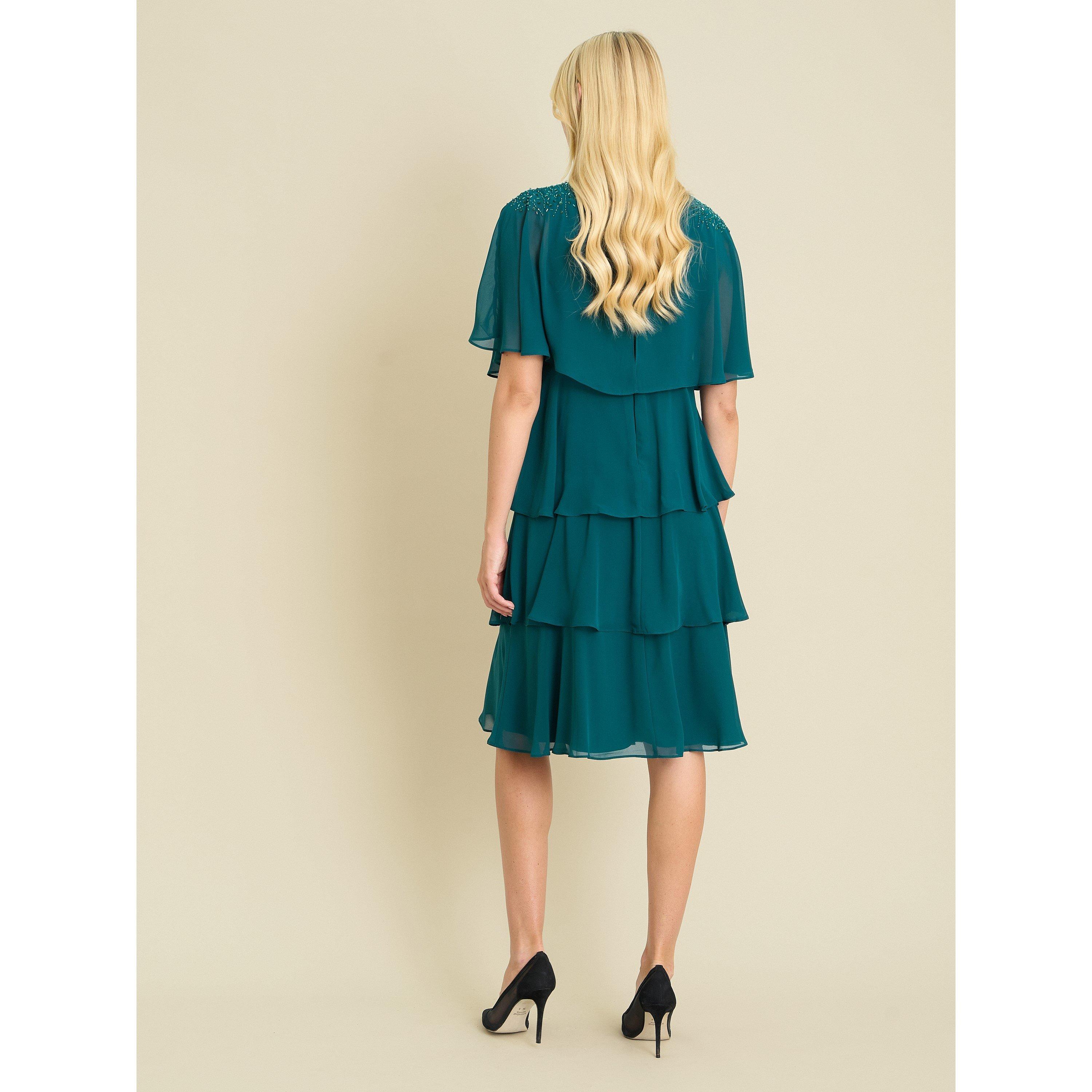 Blue / Green - Gina Bacconi - Sarabeth Tiered Chiffon Dress - 2