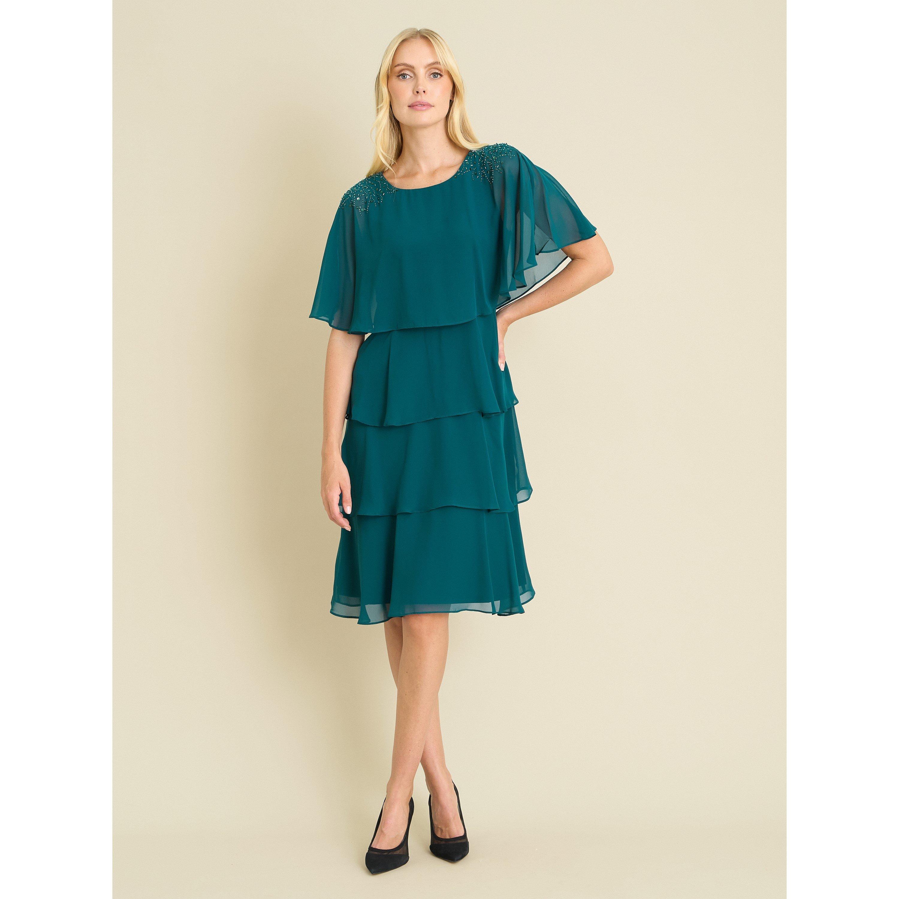 Blue / Green - Gina Bacconi - Sarabeth Tiered Chiffon Dress - 3