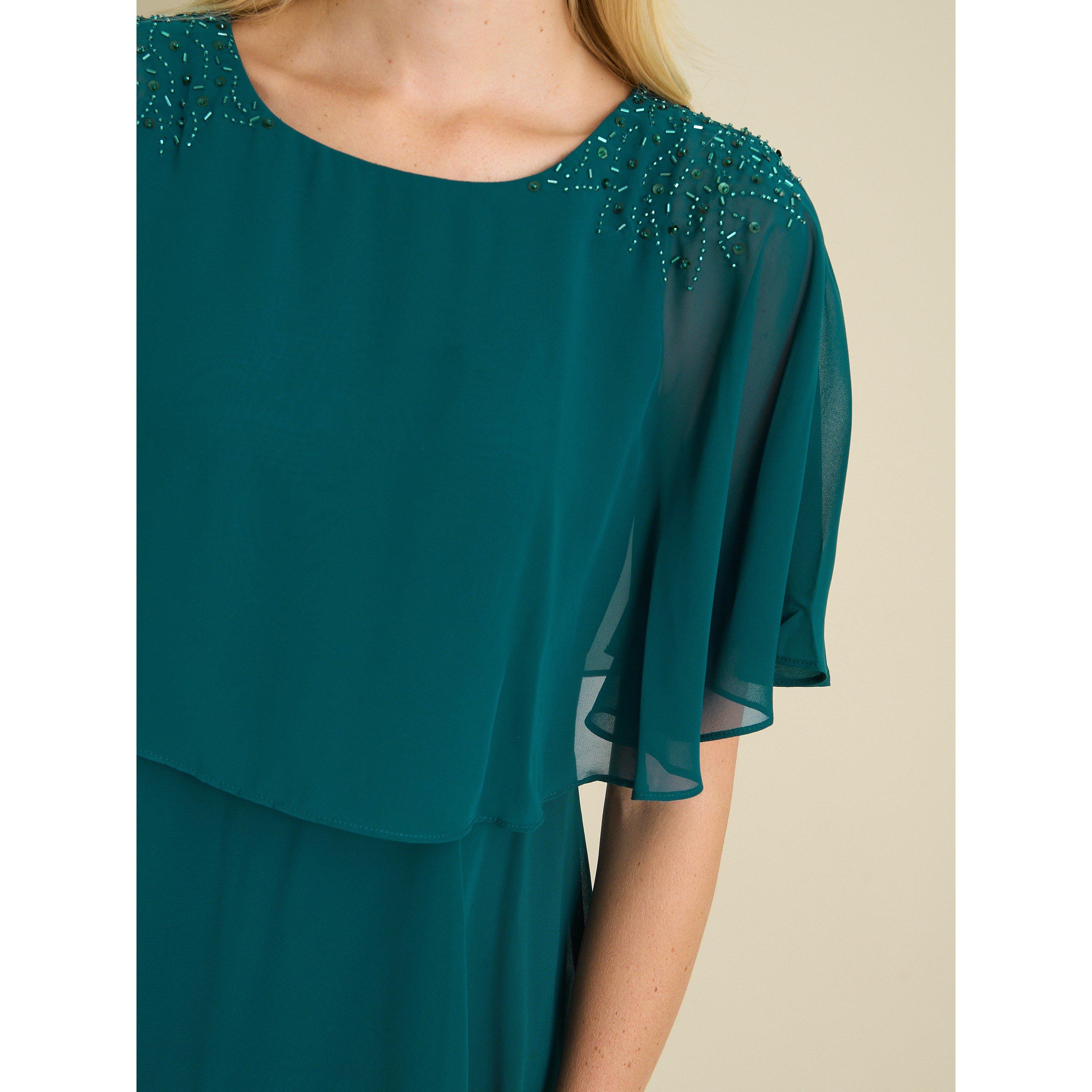 Blue / Green - Gina Bacconi - Sarabeth Tiered Chiffon Dress - 4