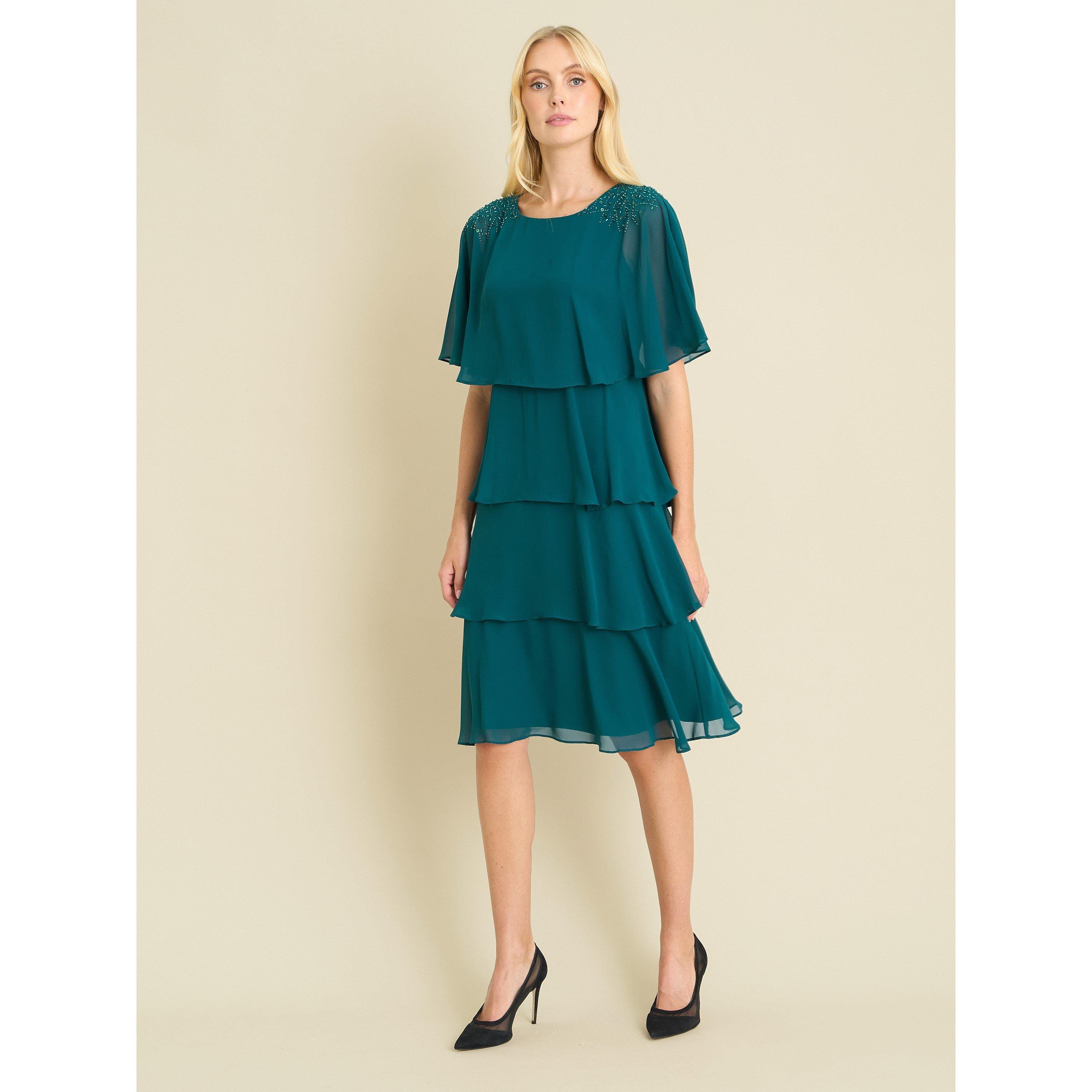Blue / Green - Gina Bacconi - Sarabeth Tiered Chiffon Dress - 5