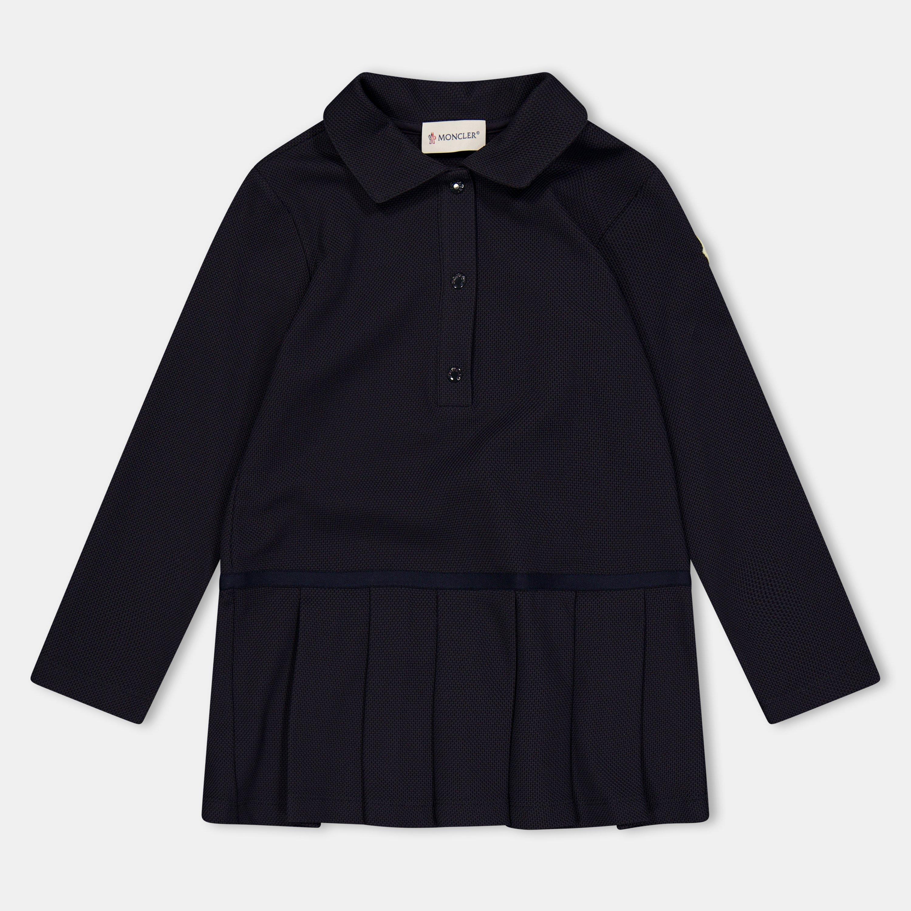 Moncler Kids' Polo Collar Button Placket Polo Dress - Navy 778 - Size 12Y