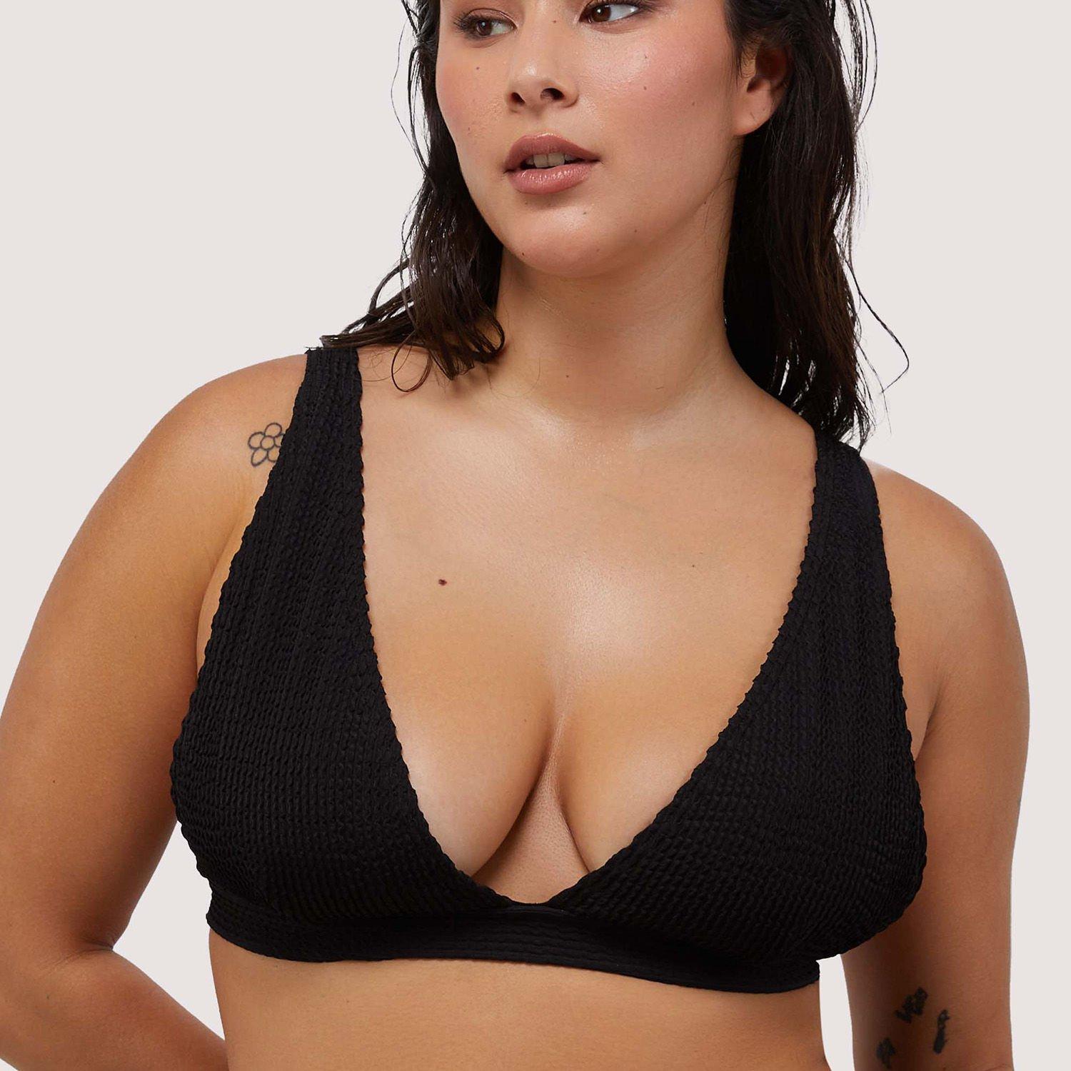 Black - Wolf and Whistle - Black Textured Non Wired Plunge Bikini Top - 1