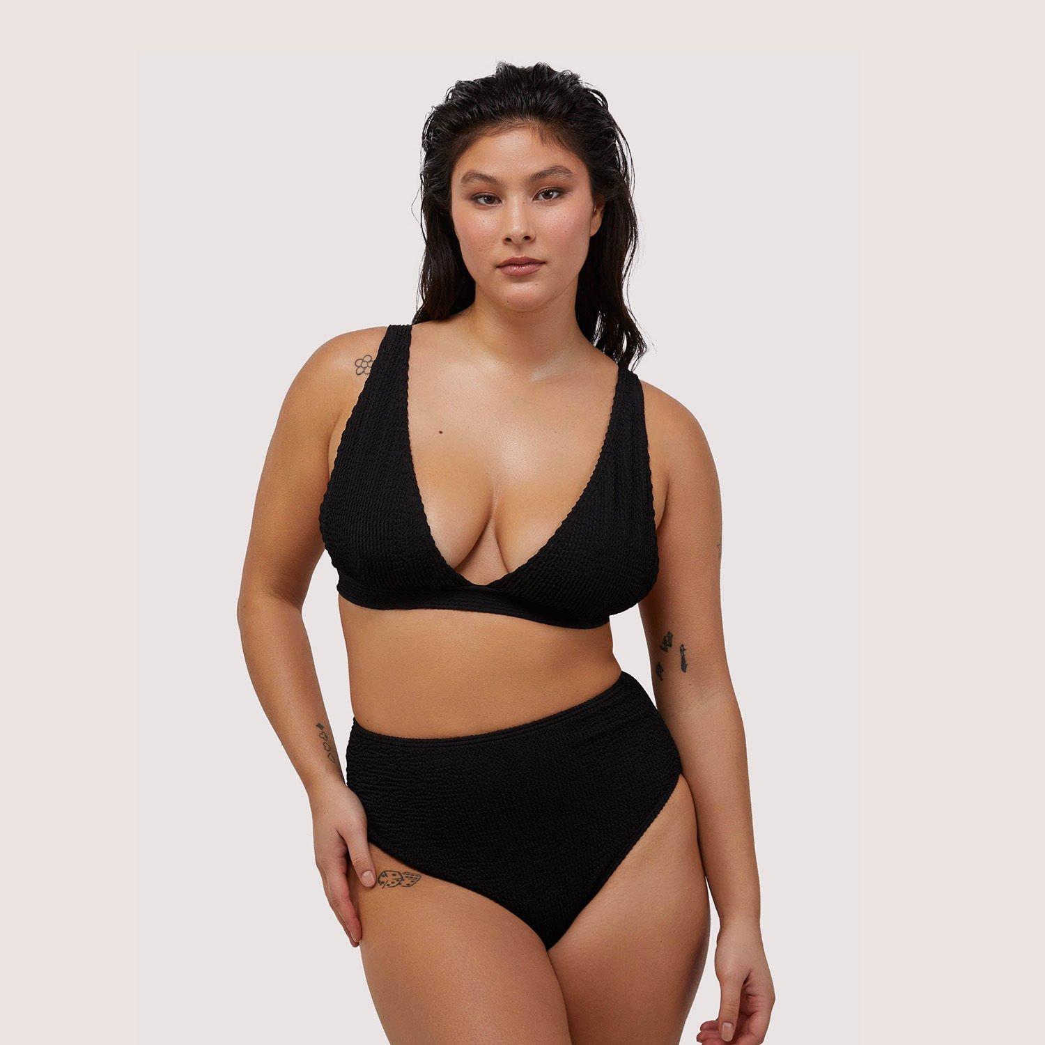 Black - Wolf and Whistle - Black Textured Non Wired Plunge Bikini Top - 3