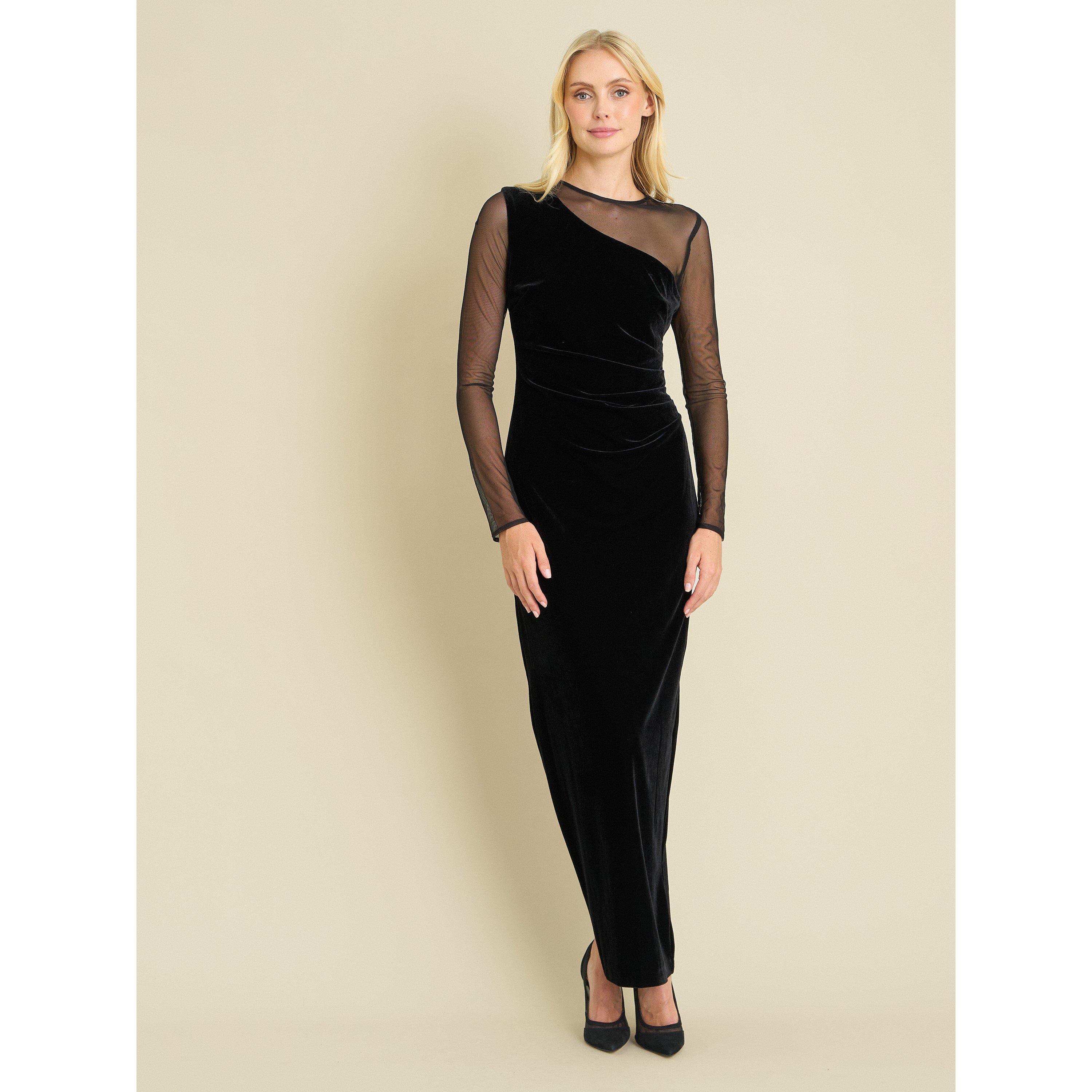 Black - Gina Bacconi - Rhonda Velvet Mesh Maxi Dress - 1