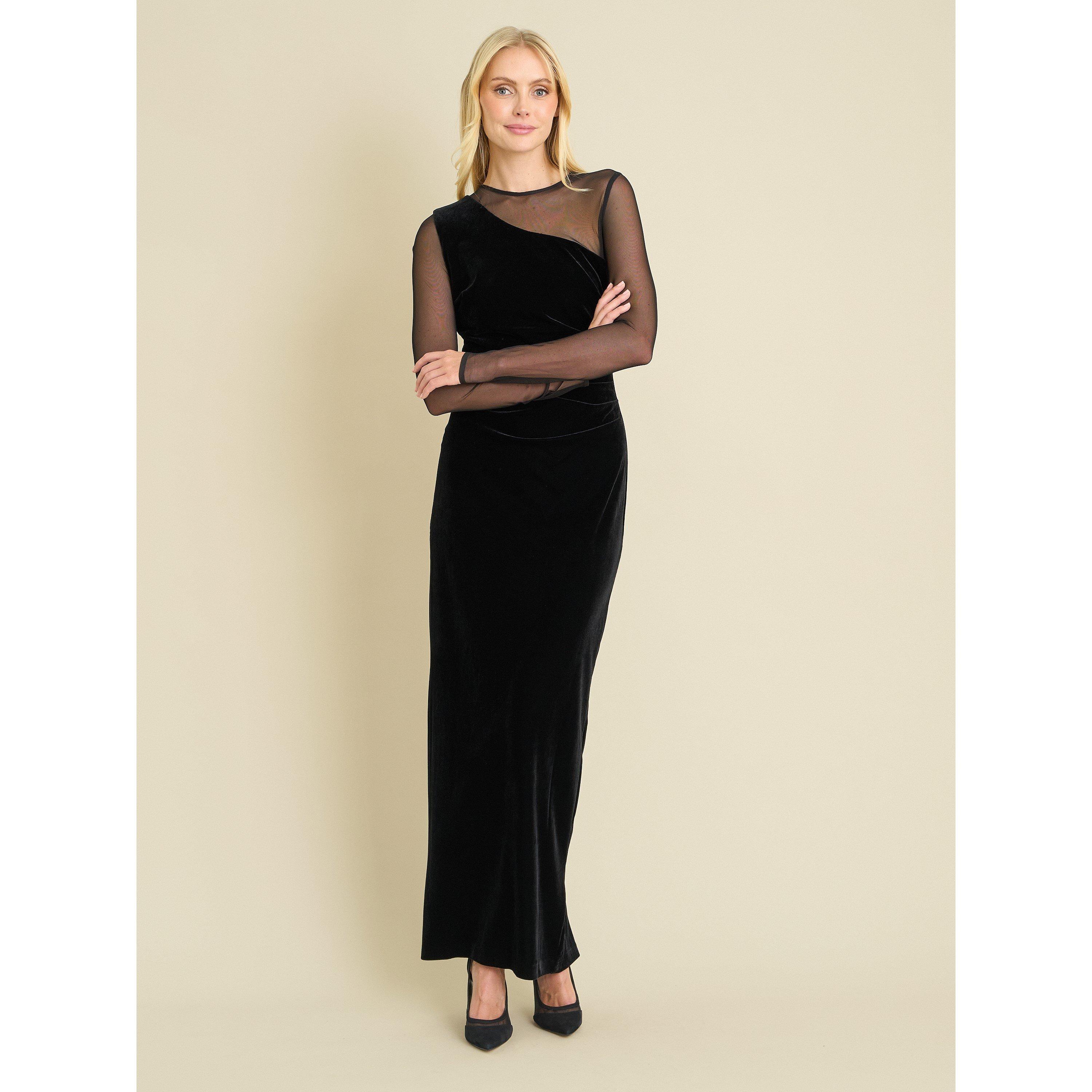 Black - Gina Bacconi - Rhonda Velvet Mesh Maxi Dress - 3