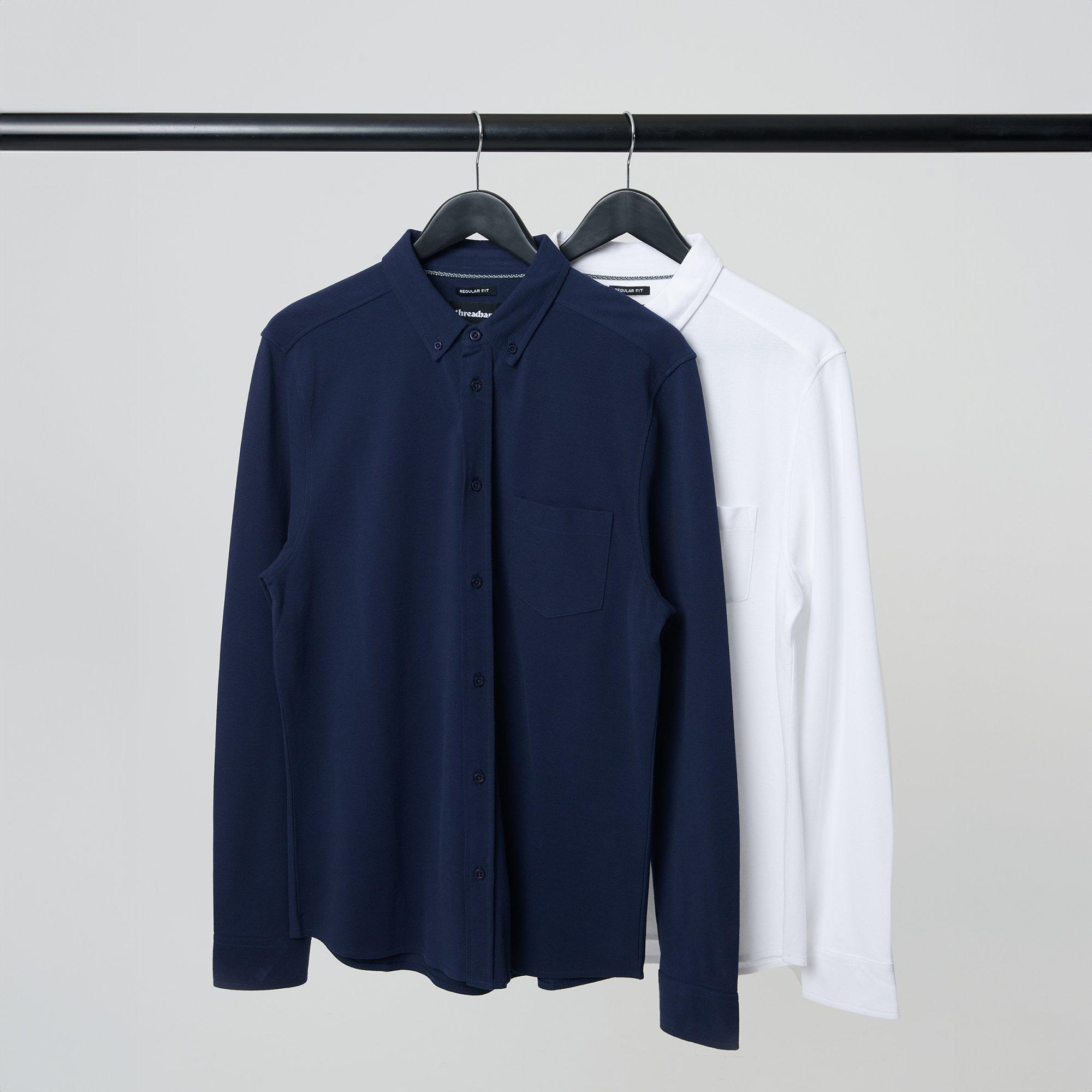 Navy - Threadbare - 2- Pack Cotton Pique Jersey Long Sleeve Shirts - 1