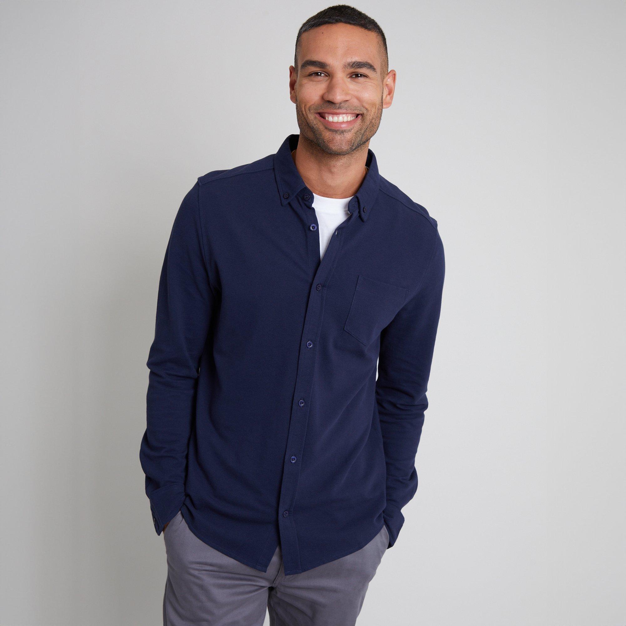 Navy - Threadbare - 2- Pack Cotton Pique Jersey Long Sleeve Shirts - 2
