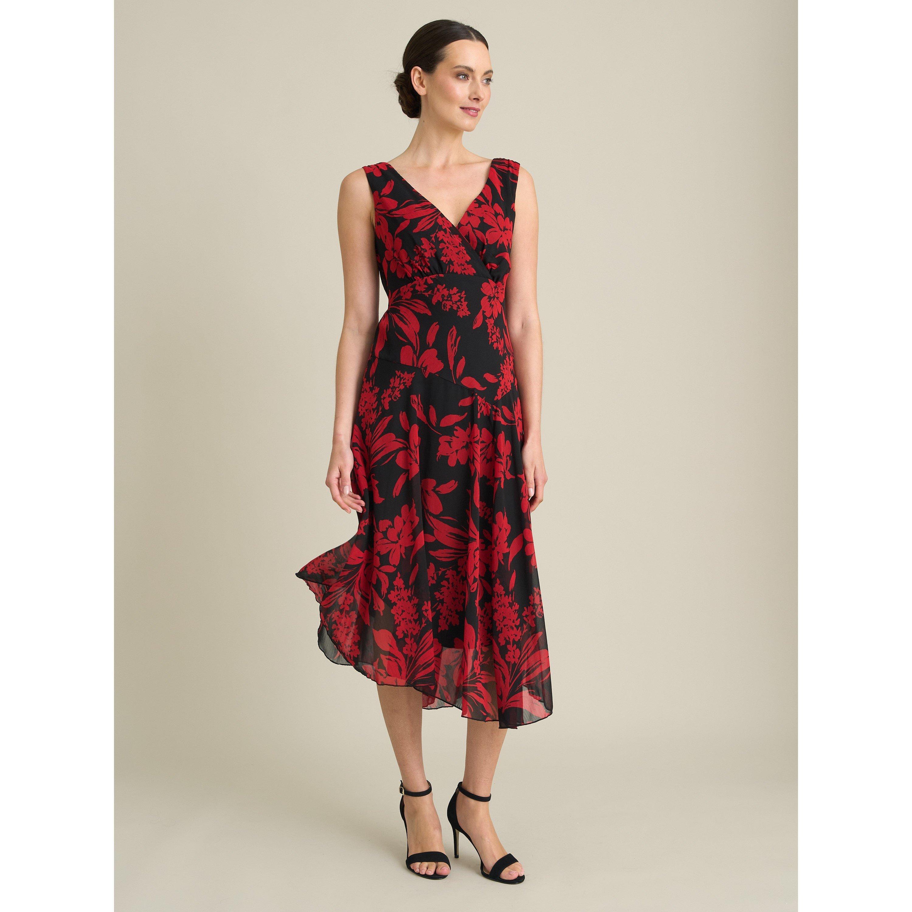 Black / Red - Gina Bacconi - Janey Floral Midi Dress - 3