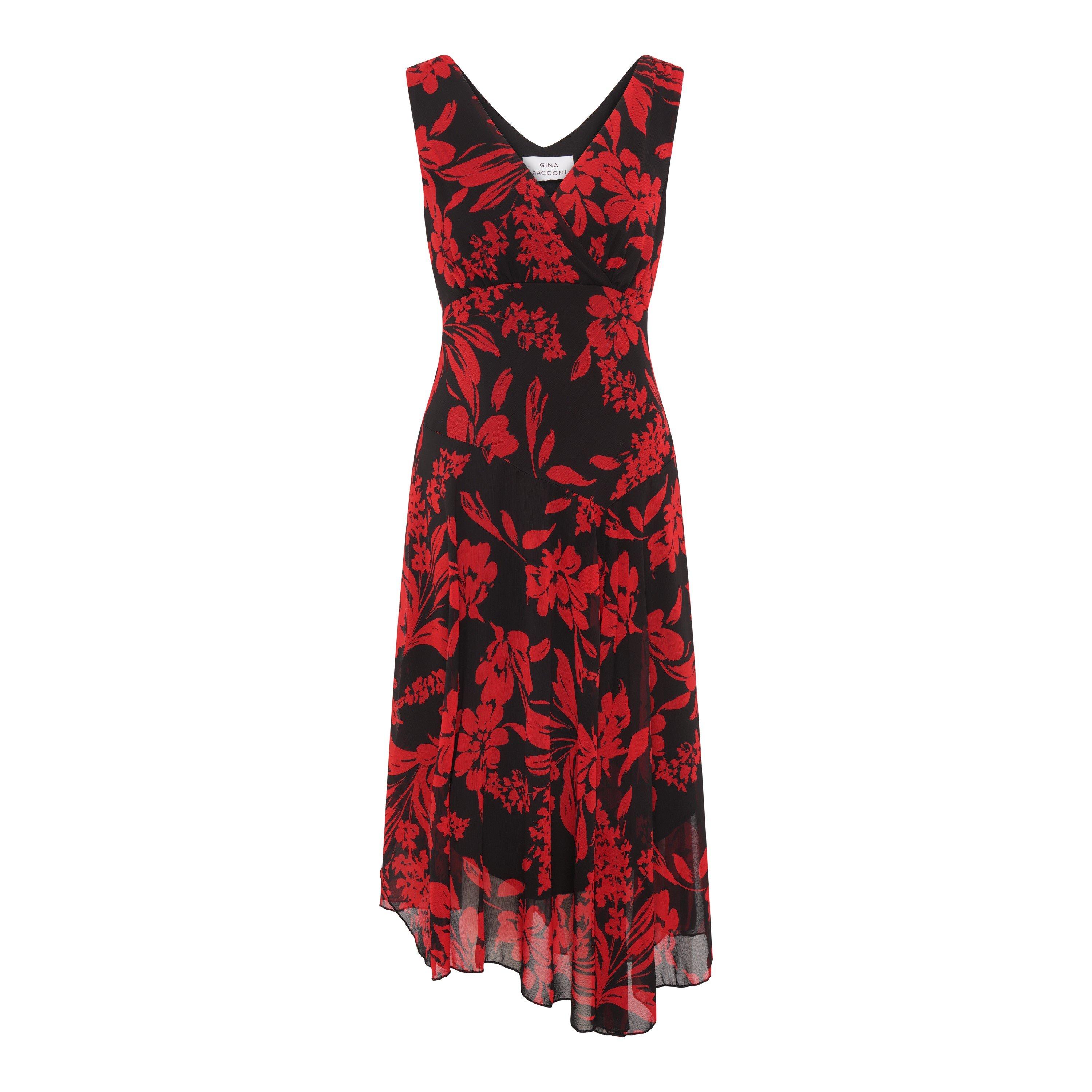 Black / Red - Gina Bacconi - Janey Floral Midi Dress - 4