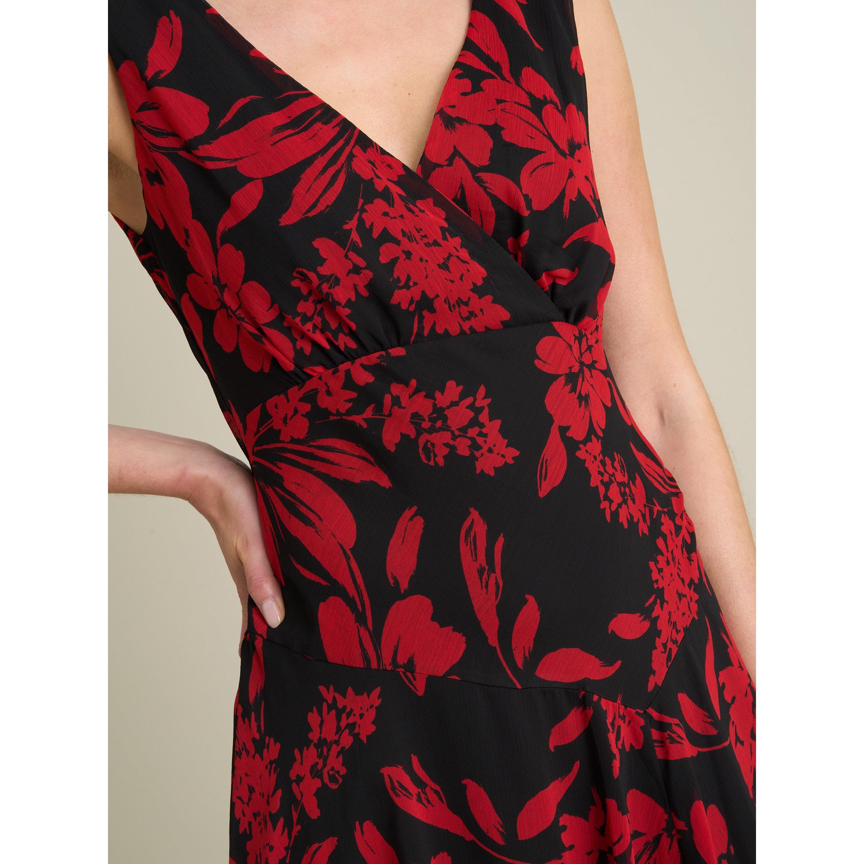 Black / Red - Gina Bacconi - Janey Floral Midi Dress - 5