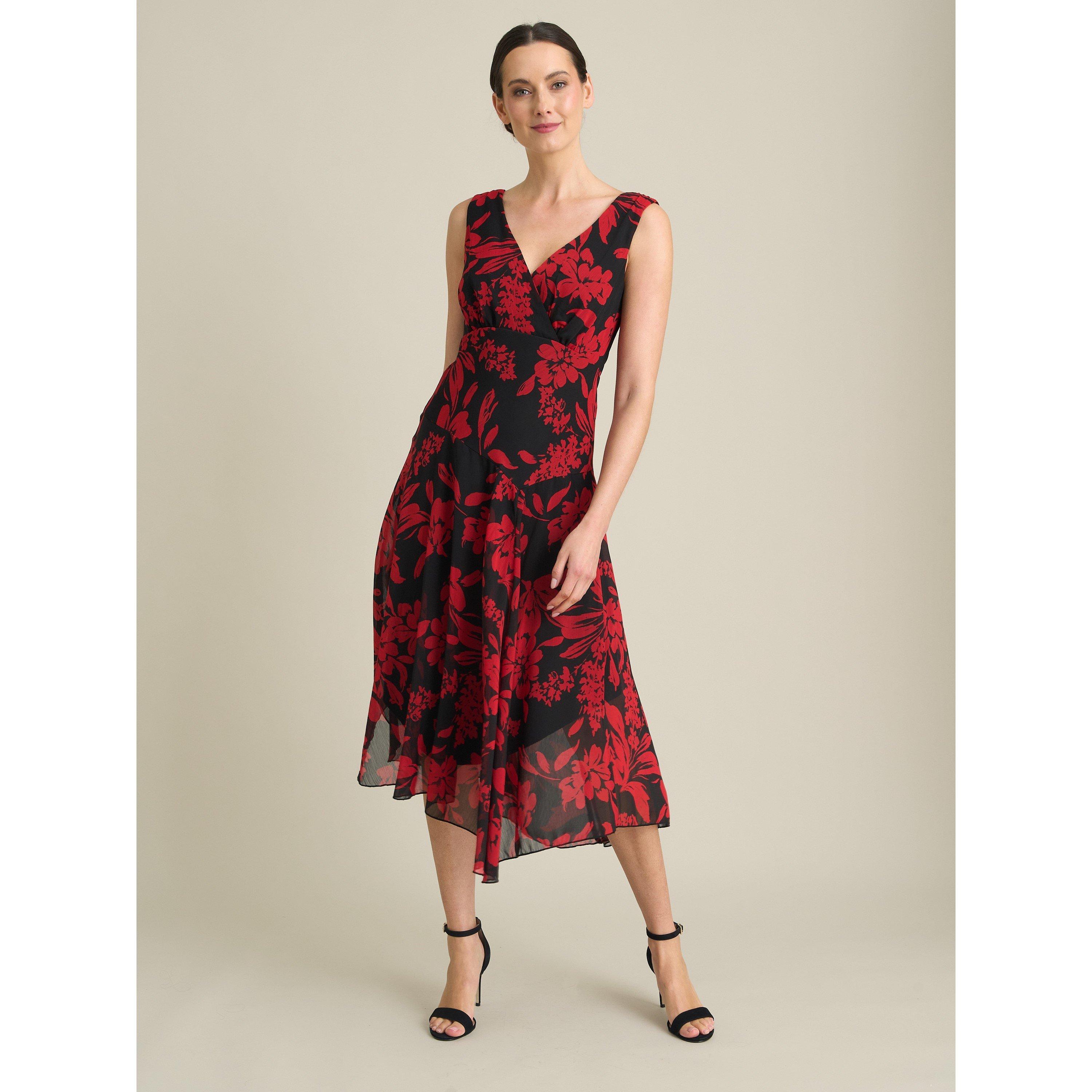 Black / Red - Gina Bacconi - Janey Floral Midi Dress - 6