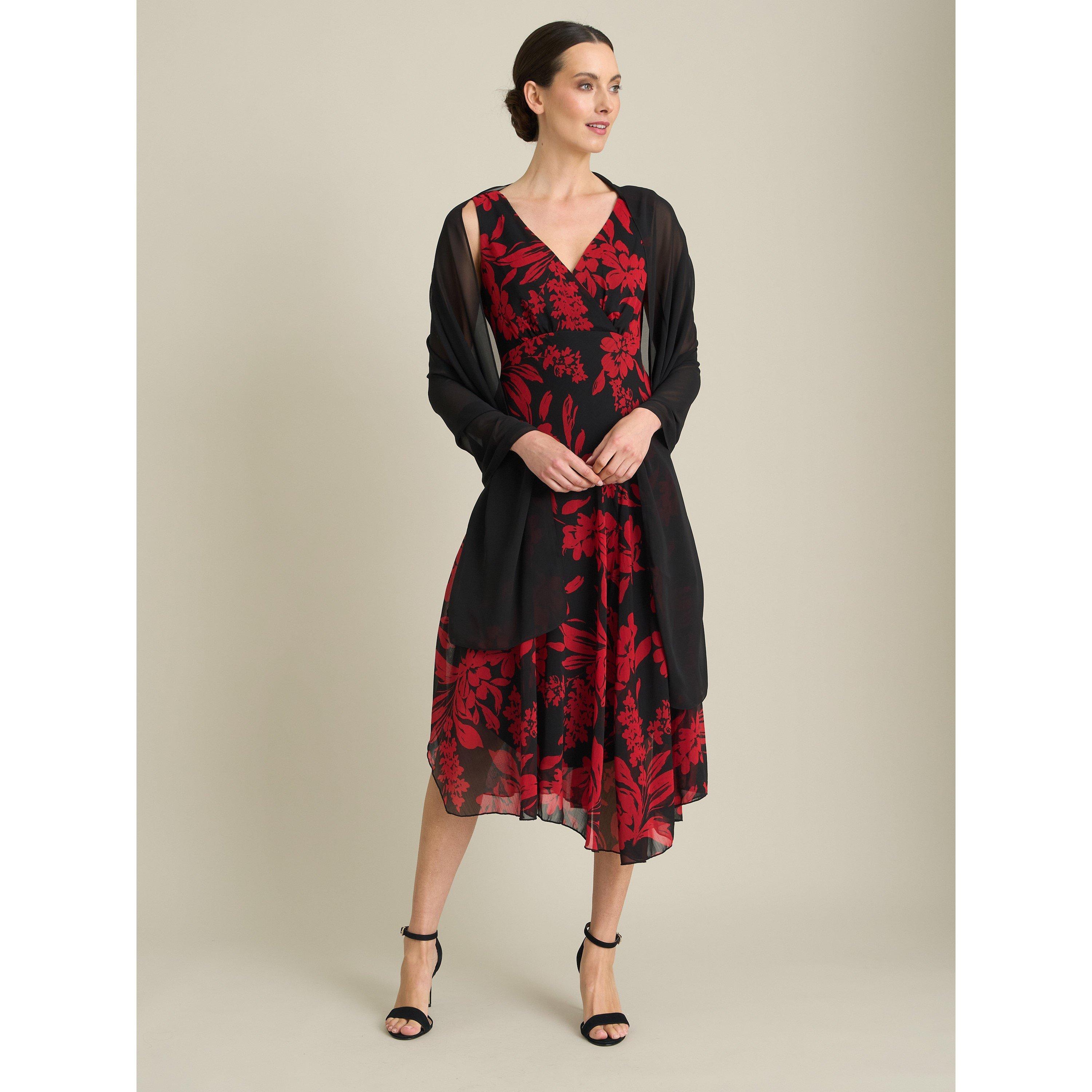 Black / Red - Gina Bacconi - Janey Floral Midi Dress - 7