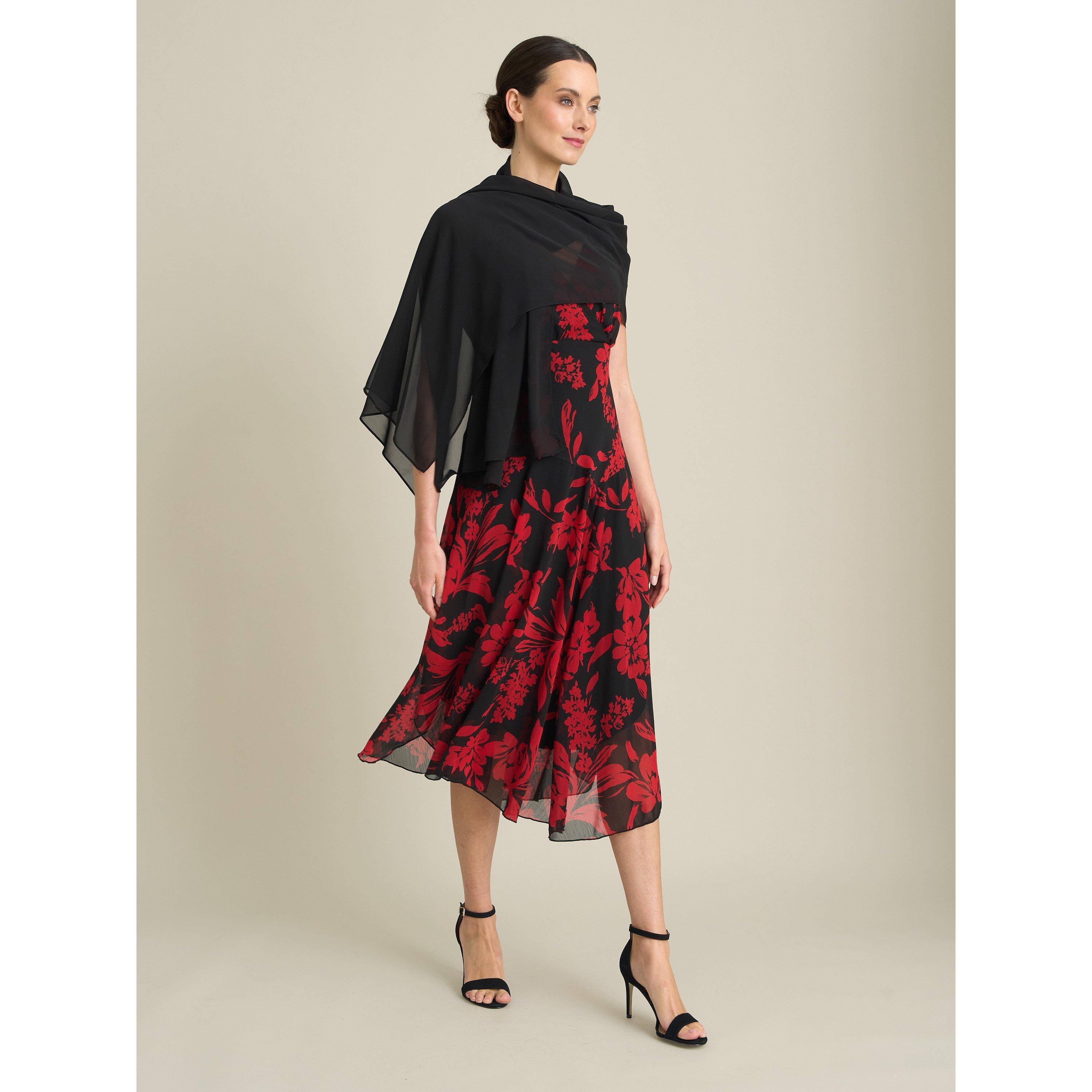 Black / Red - Gina Bacconi - Janey Floral Midi Dress - 8
