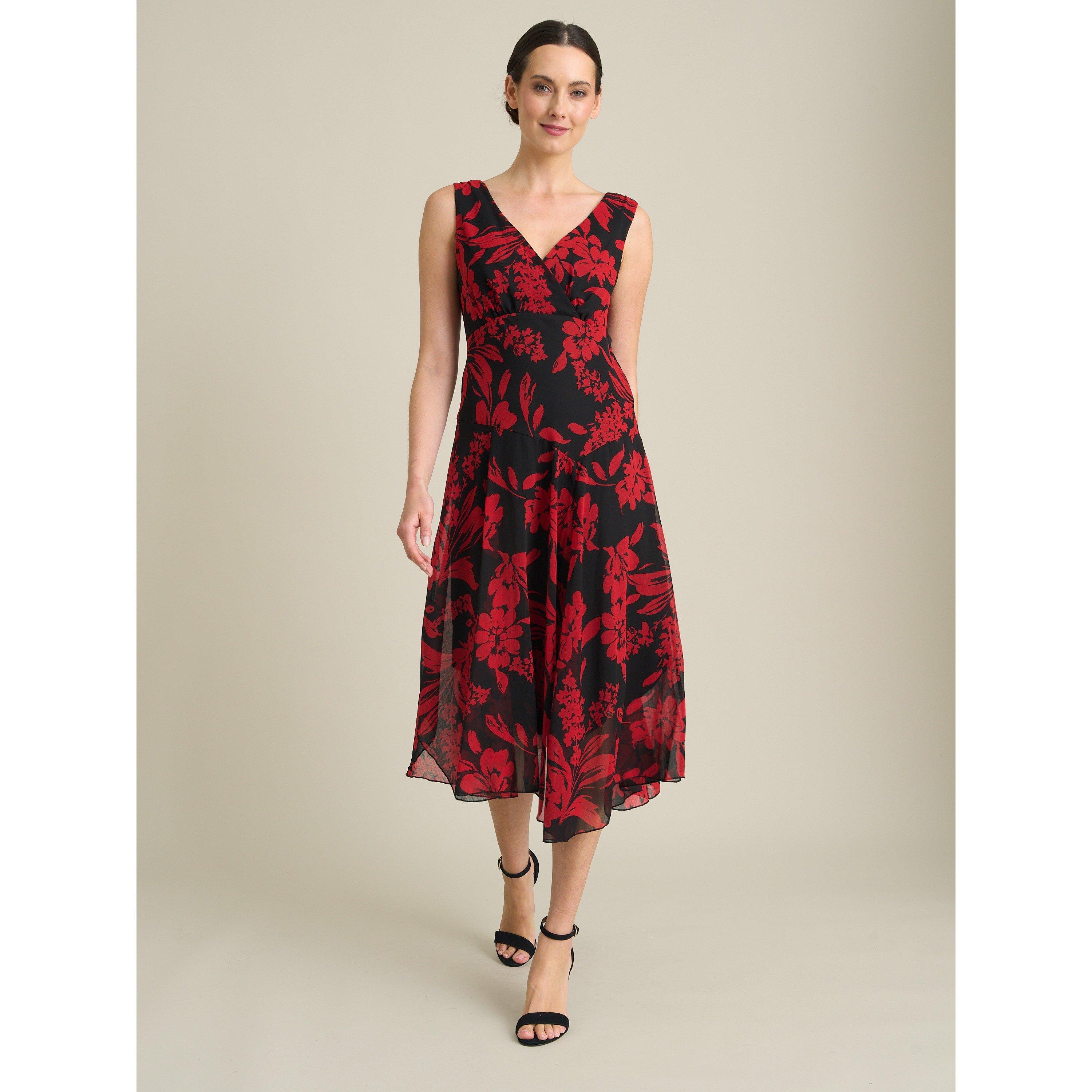 Black / Red - Gina Bacconi - Janey Floral Midi Dress - 9