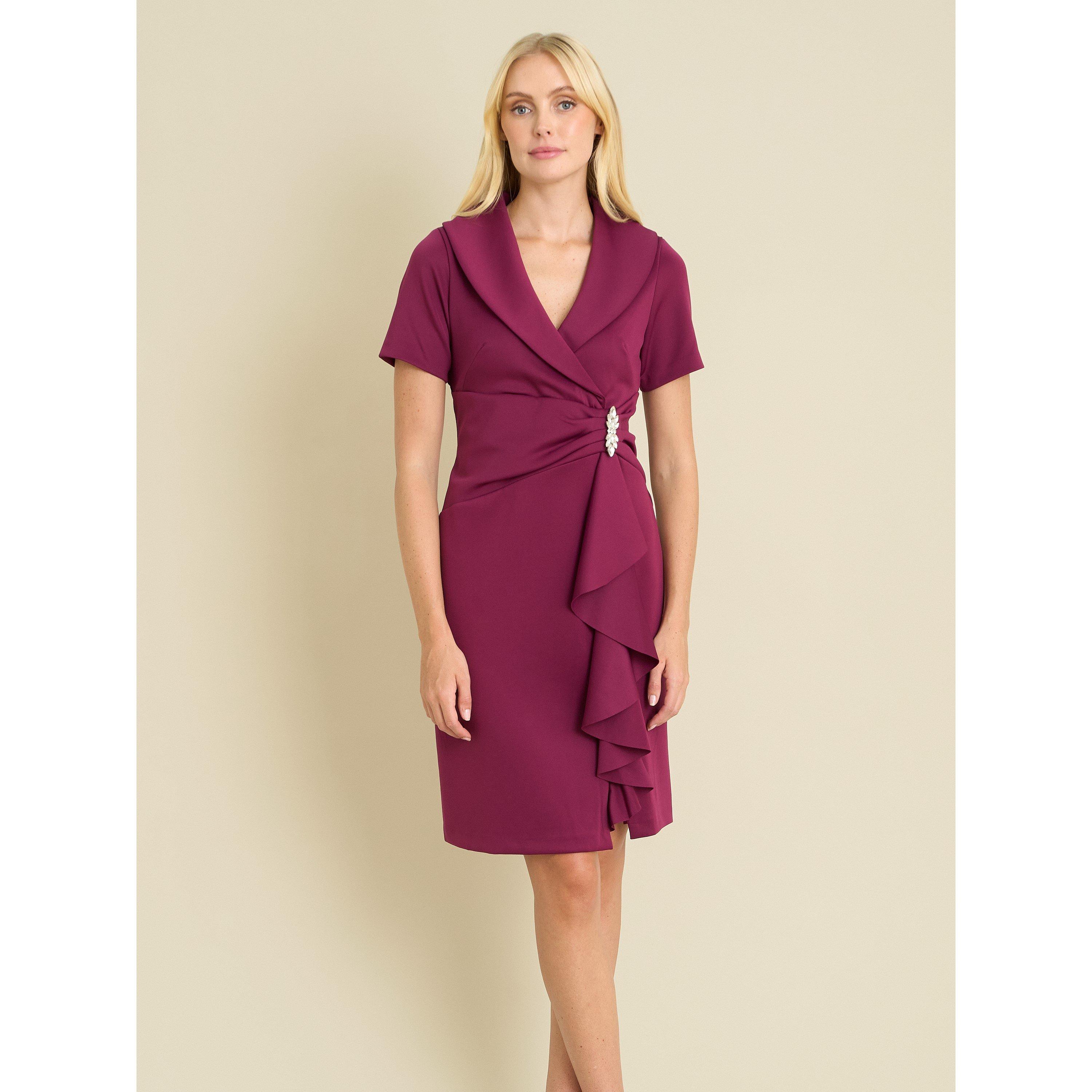 Wine - Gina Bacconi - Virginie Draped Wrap Dress - 3