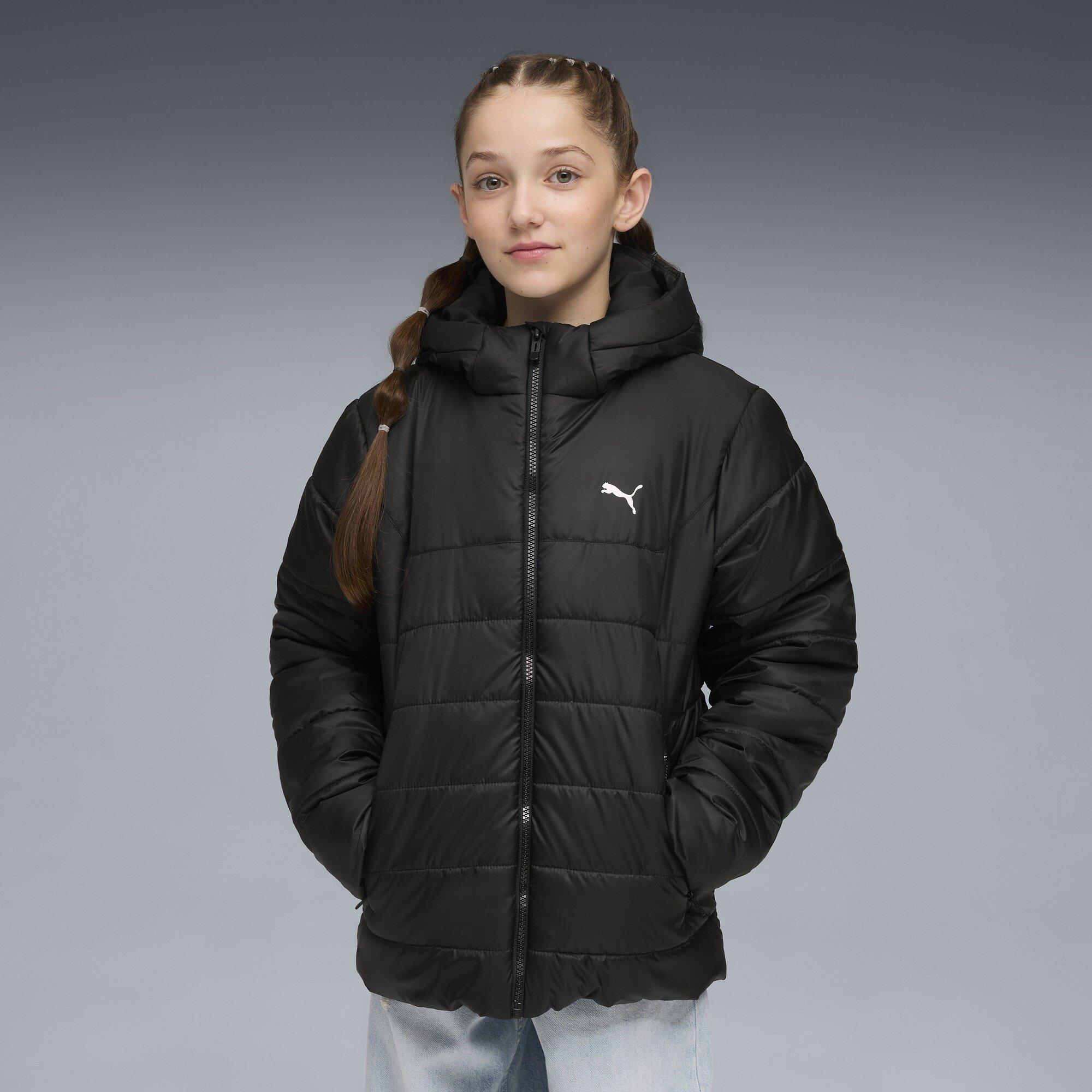 Black - Puma - Kids' PUMA Essentials Hooded Water-Repellent Full Zip Padded Puffer Jacket - 3