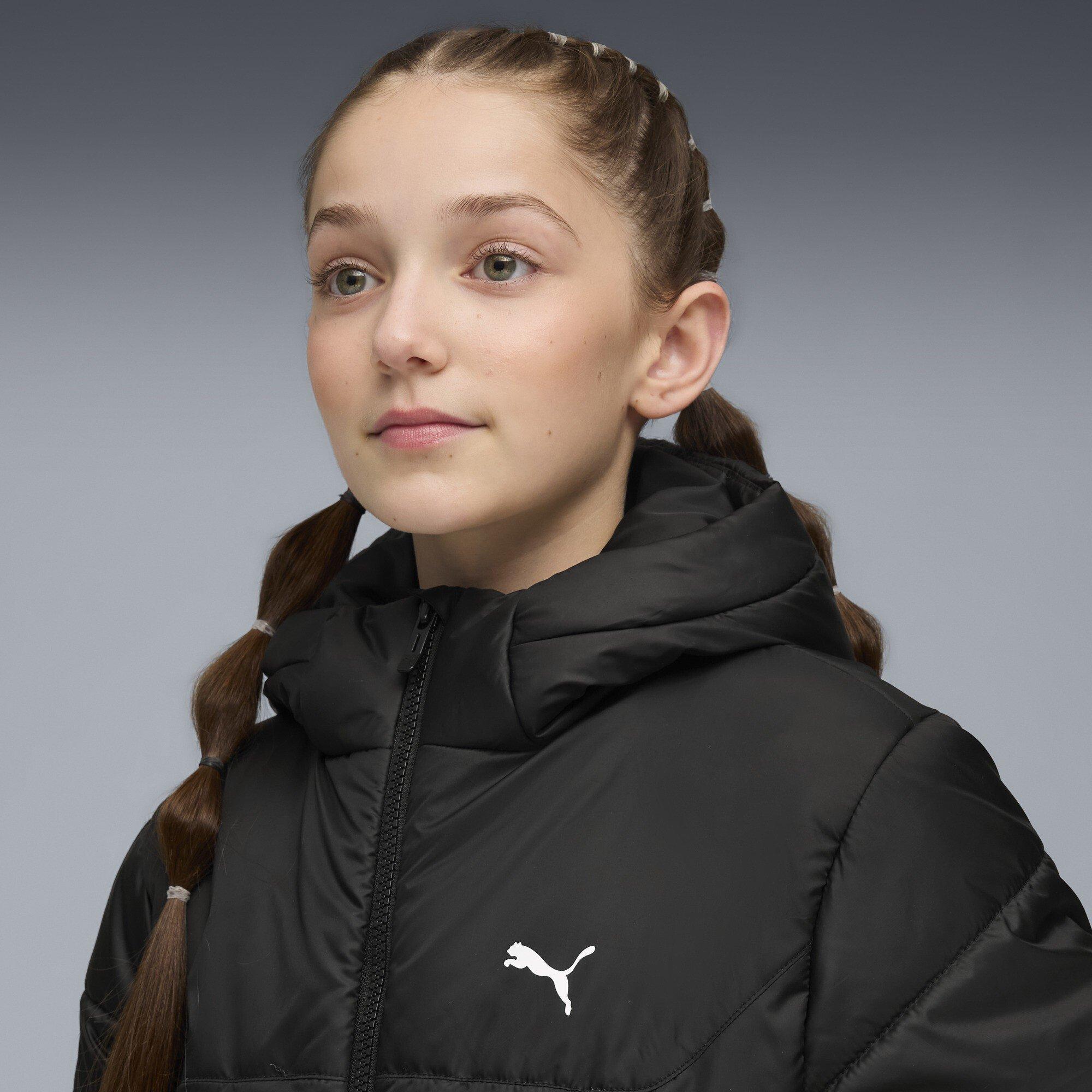 Black - Puma - Kids' PUMA Essentials Hooded Water-Repellent Full Zip Padded Puffer Jacket - 4