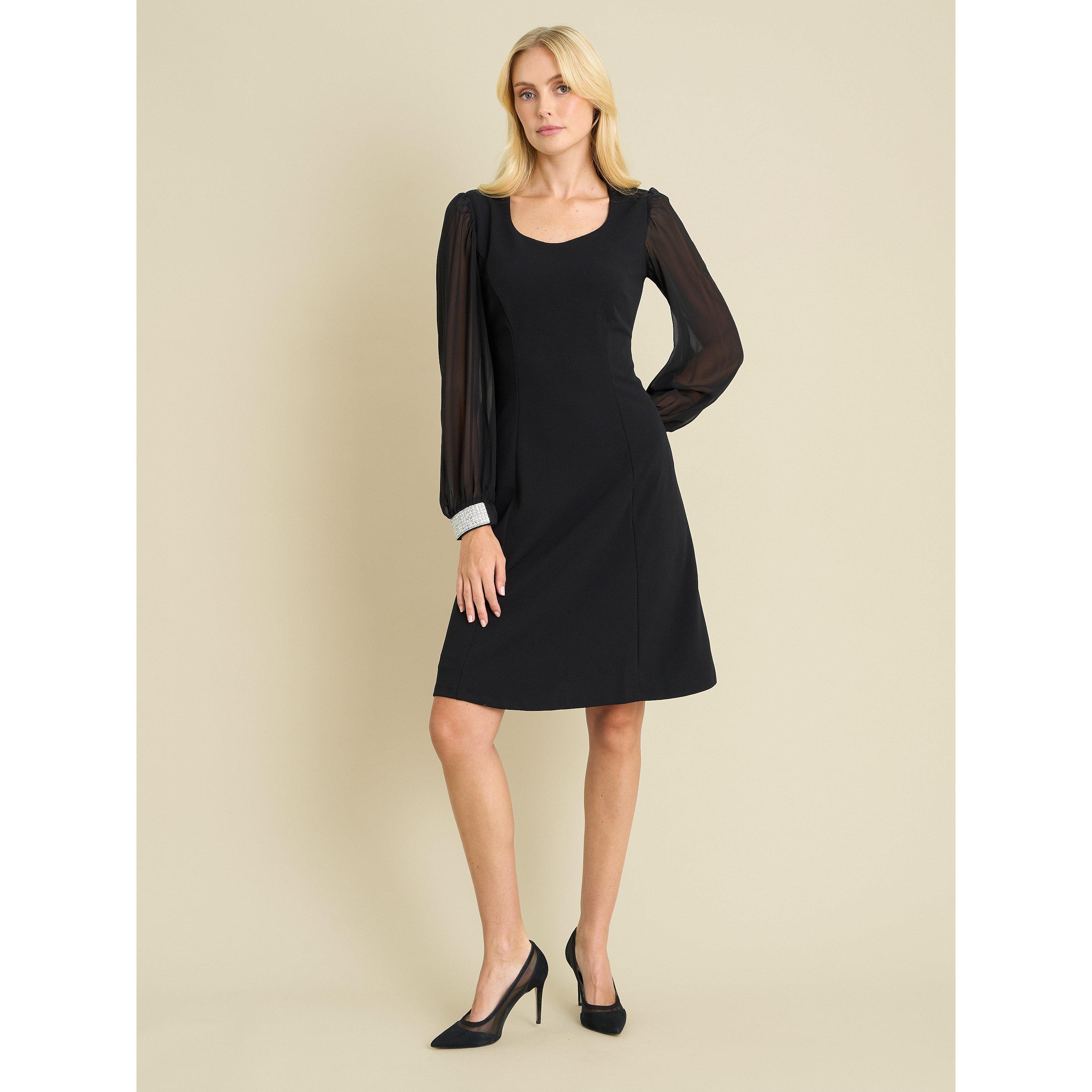 Black - Gina Bacconi - Trisha Dress With Sheer Baloon Sleeves - 1