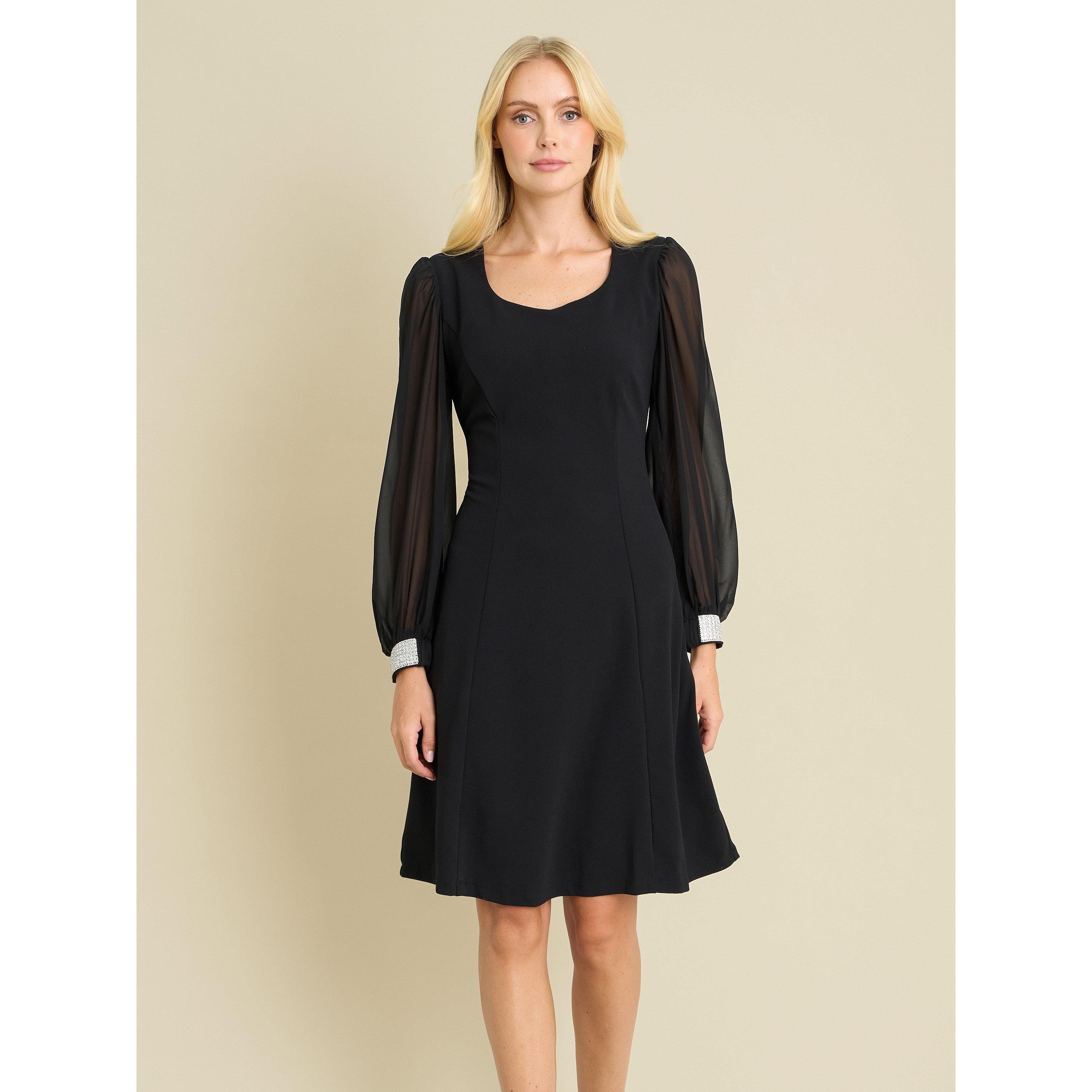 Black - Gina Bacconi - Trisha Dress With Sheer Baloon Sleeves - 3