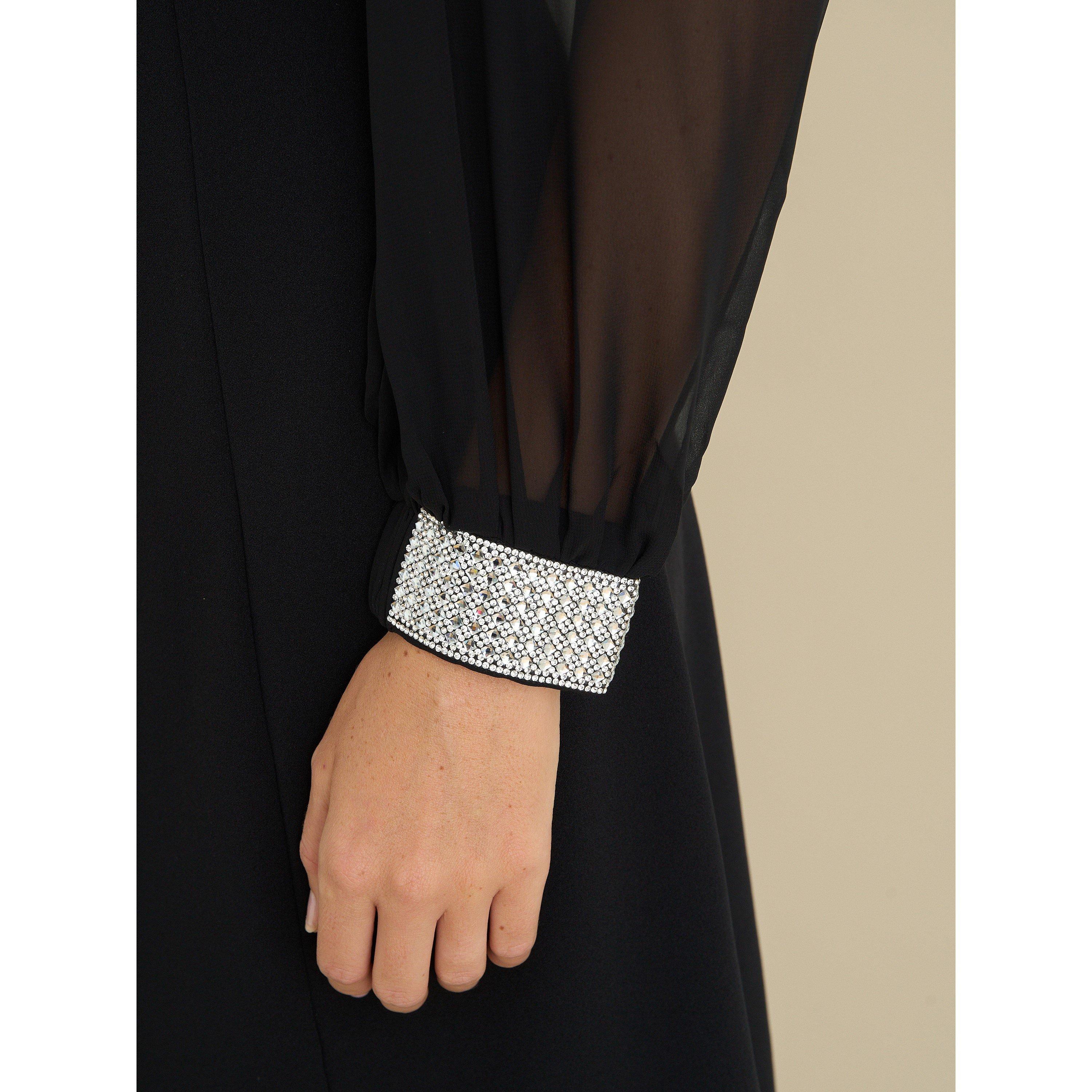 Black - Gina Bacconi - Trisha Dress With Sheer Baloon Sleeves - 4