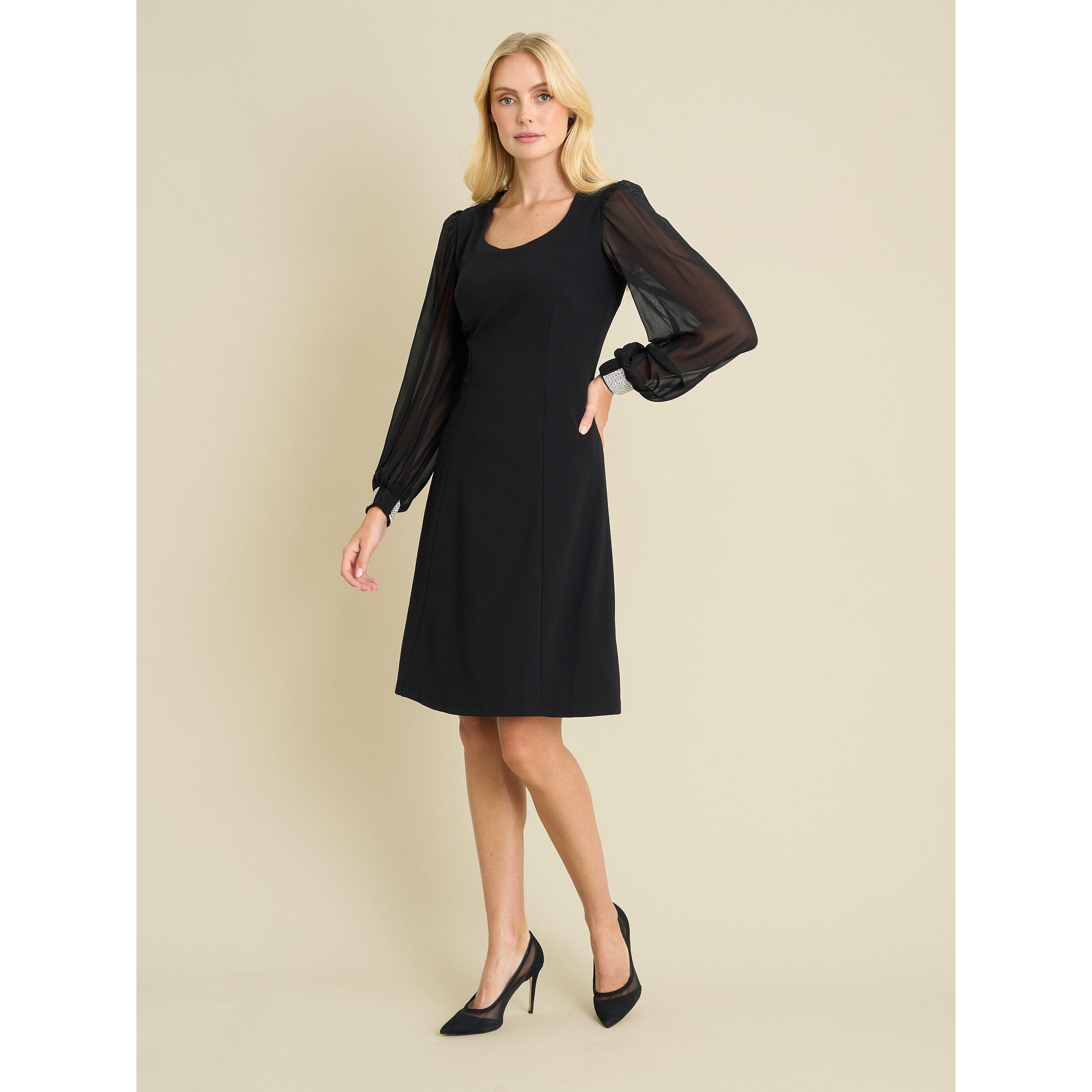 Black - Gina Bacconi - Trisha Dress With Sheer Baloon Sleeves - 5