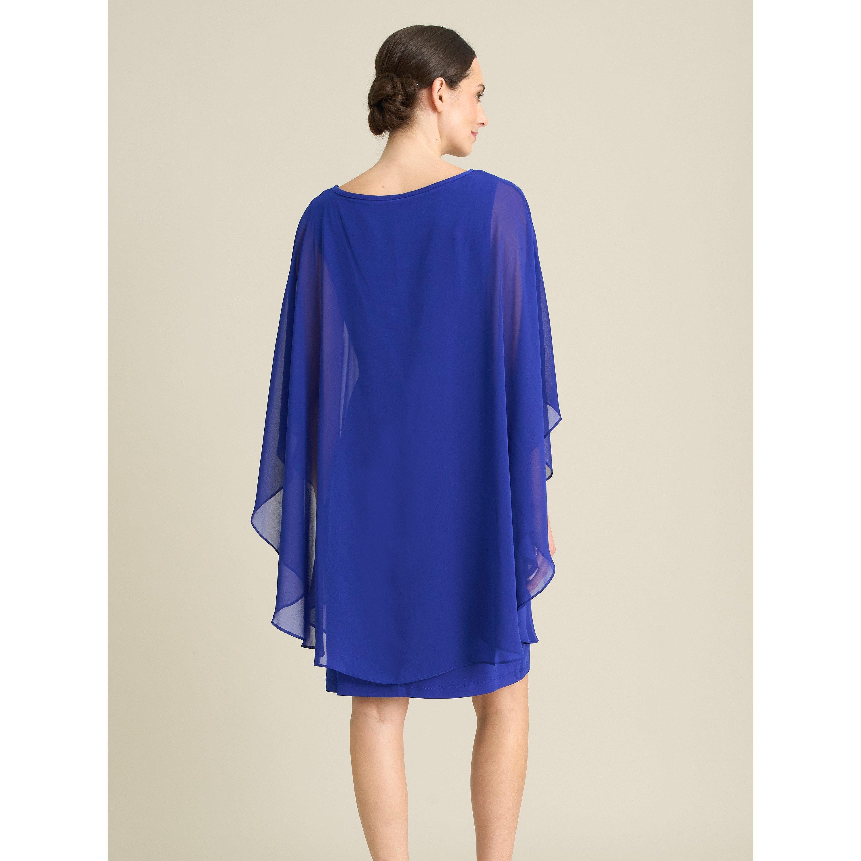 Cobalt - Gina Bacconi - Diamante Trim Chiffon Cape Dress - 2