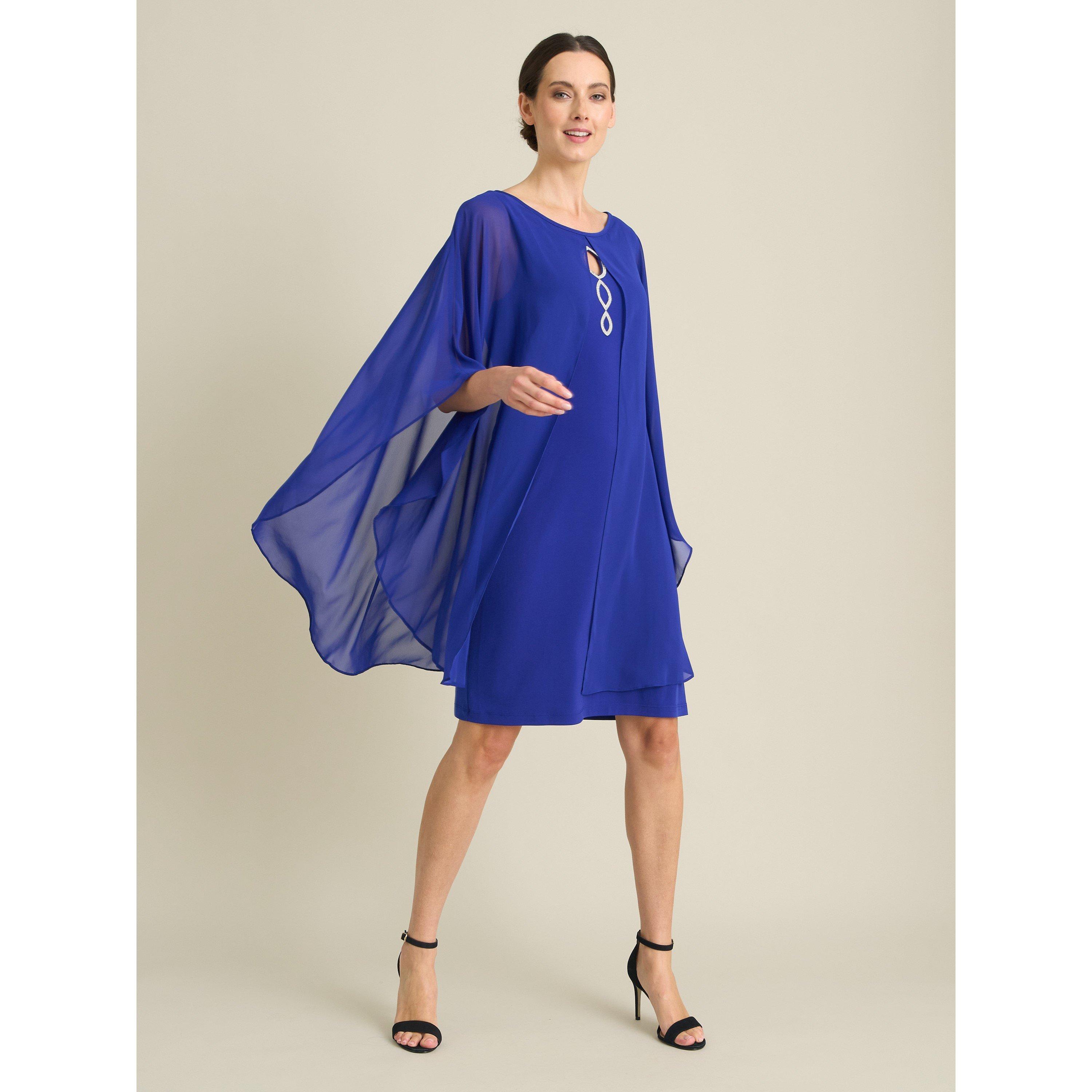 Cobalt - Gina Bacconi - Diamante Trim Chiffon Cape Dress - 3