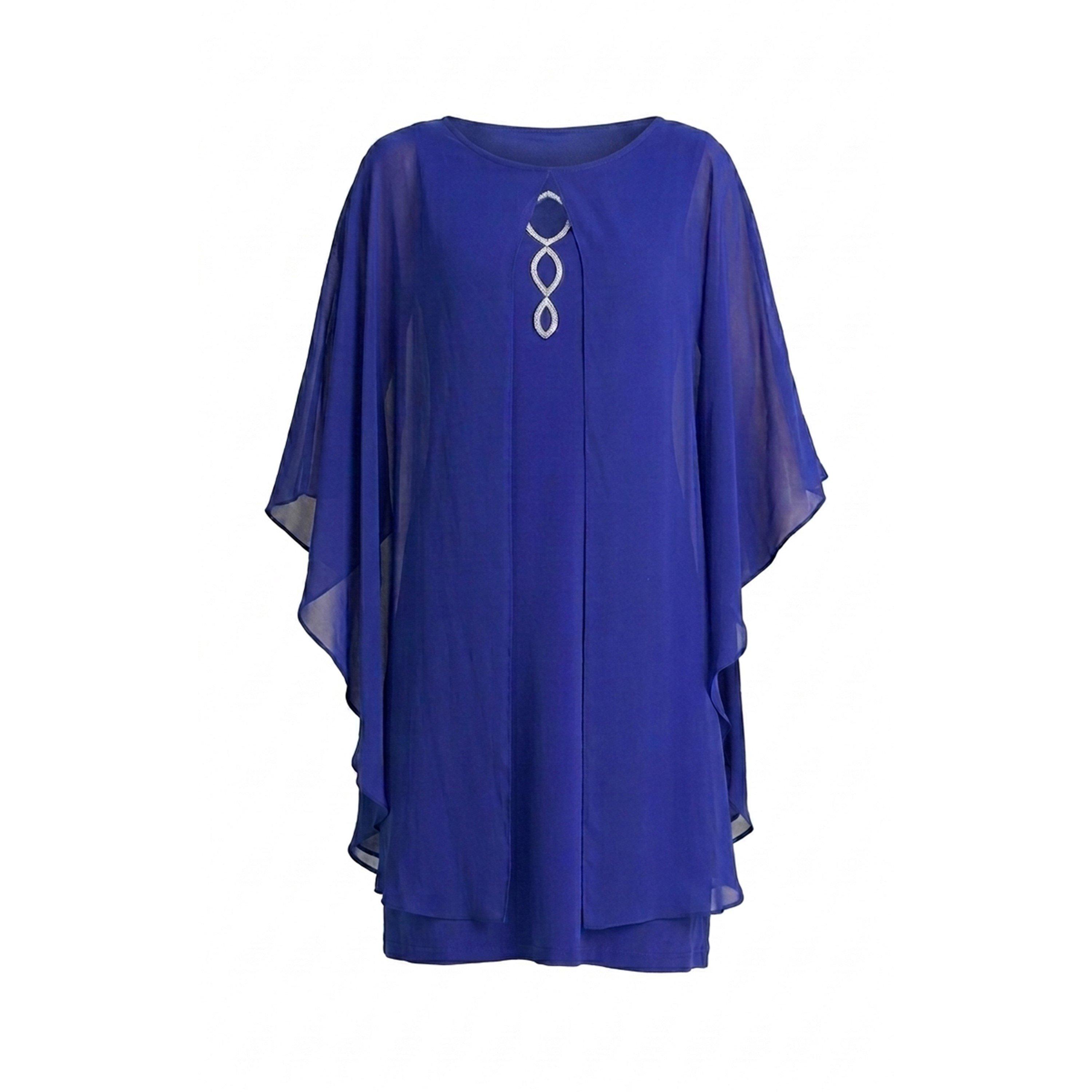 Cobalt - Gina Bacconi - Diamante Trim Chiffon Cape Dress - 4
