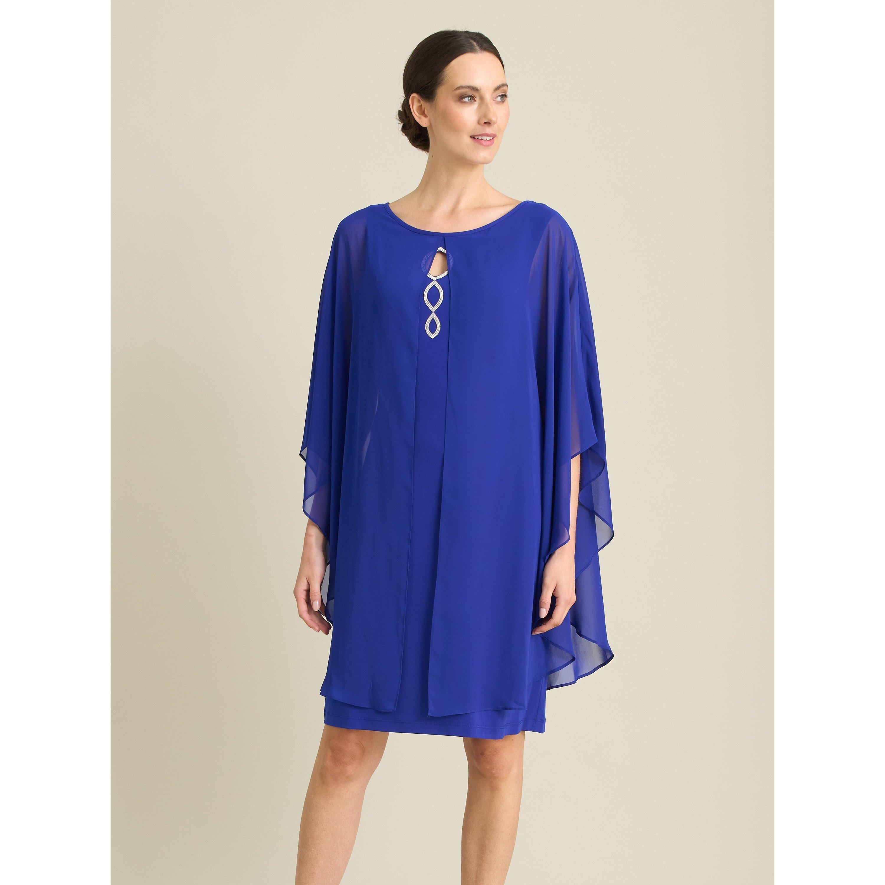 Cobalt - Gina Bacconi - Diamante Trim Chiffon Cape Dress - 6