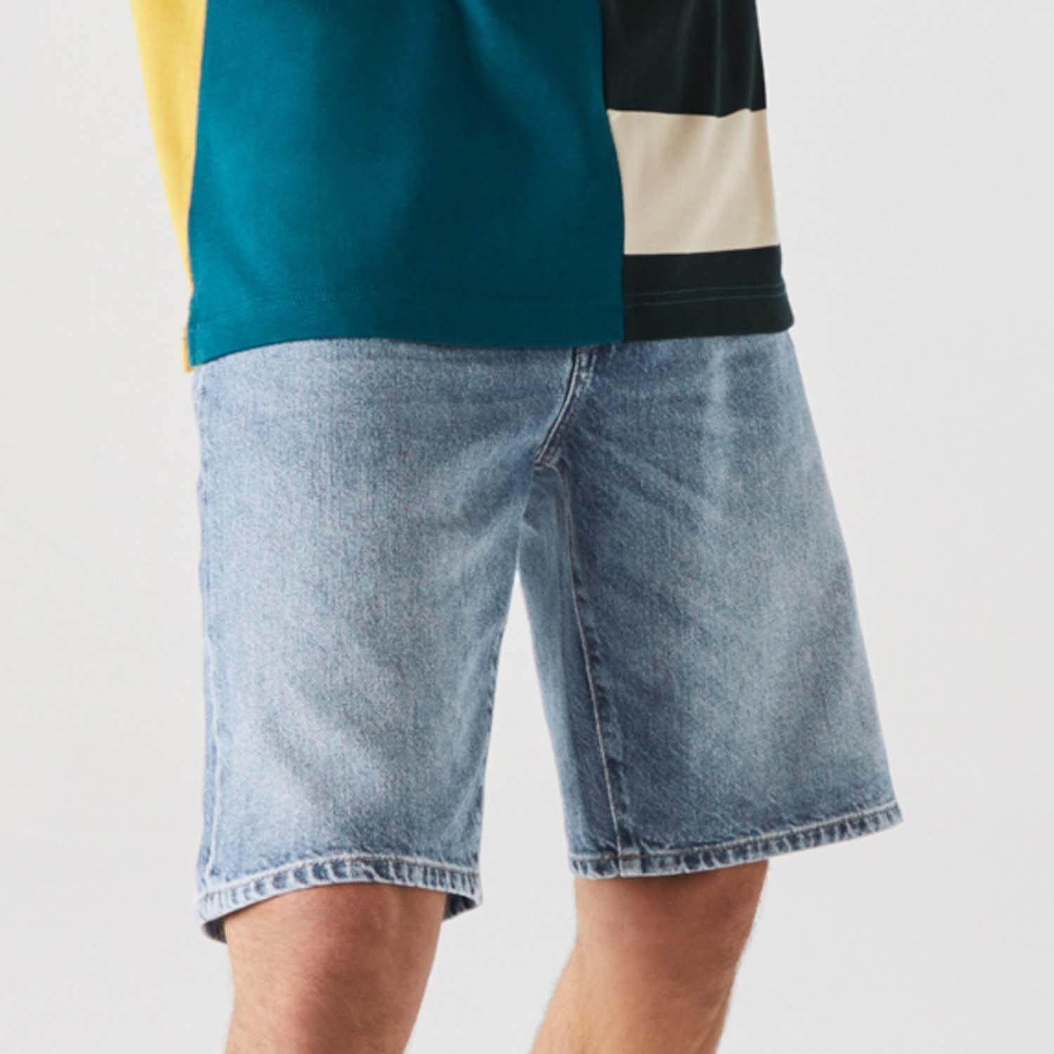 Blue - Lacoste - Slim Fit Cotton Denim Bermuda Shorts - 1