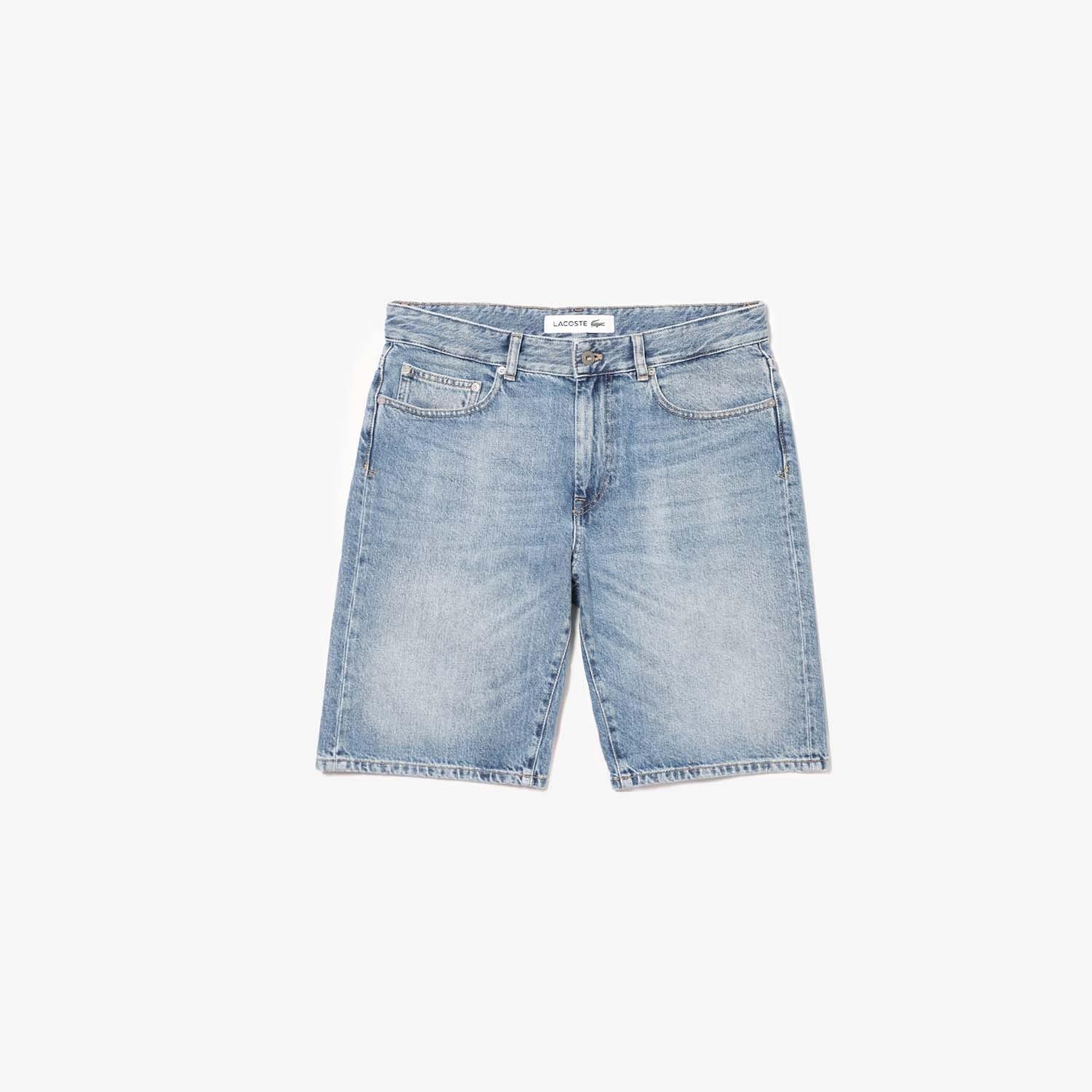 Blue - Lacoste - Slim Fit Cotton Denim Bermuda Shorts - 3