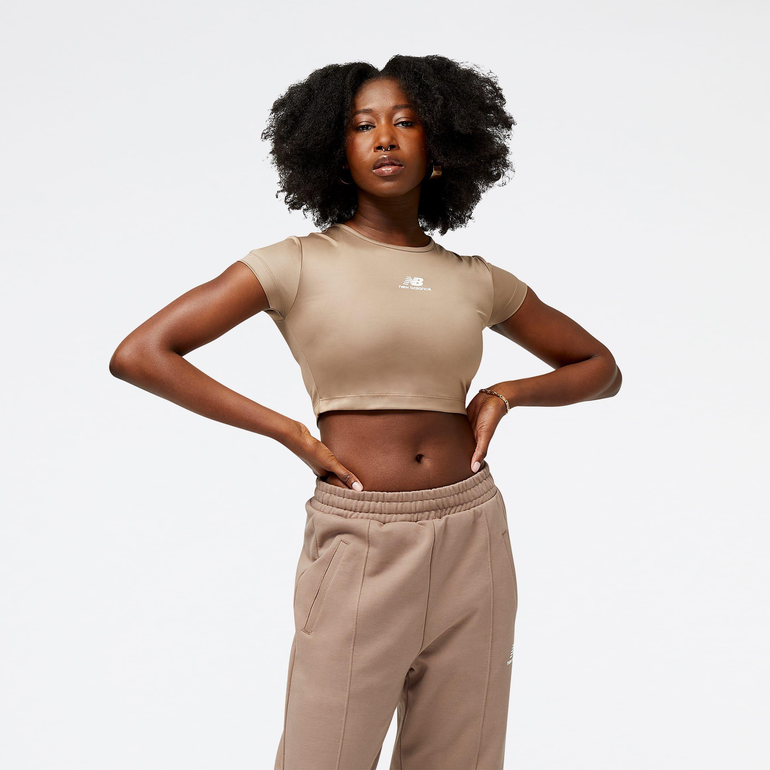 Brown - New Balance - Athletics Pearl Cropped T-Shirt - 1