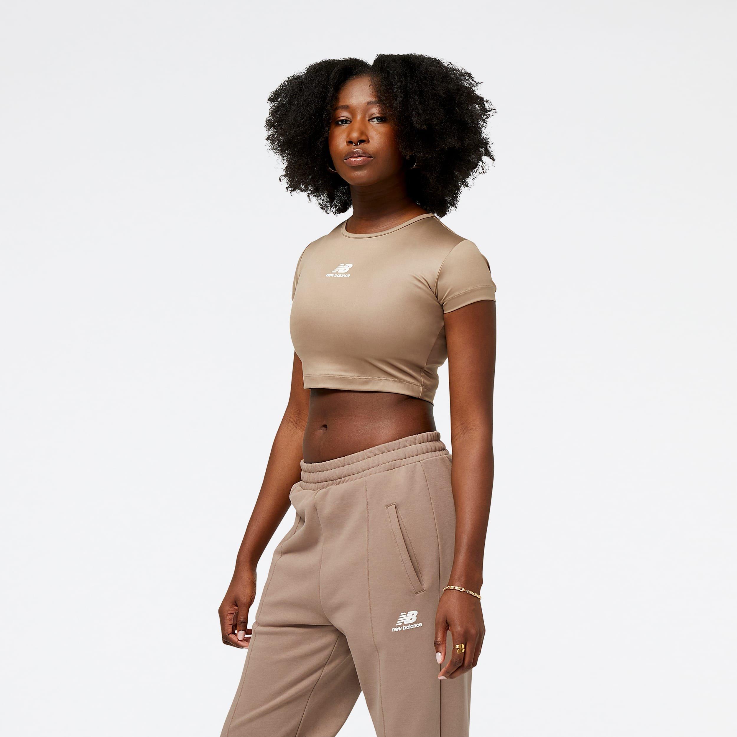 Brown - New Balance - Athletics Pearl Cropped T-Shirt - 2
