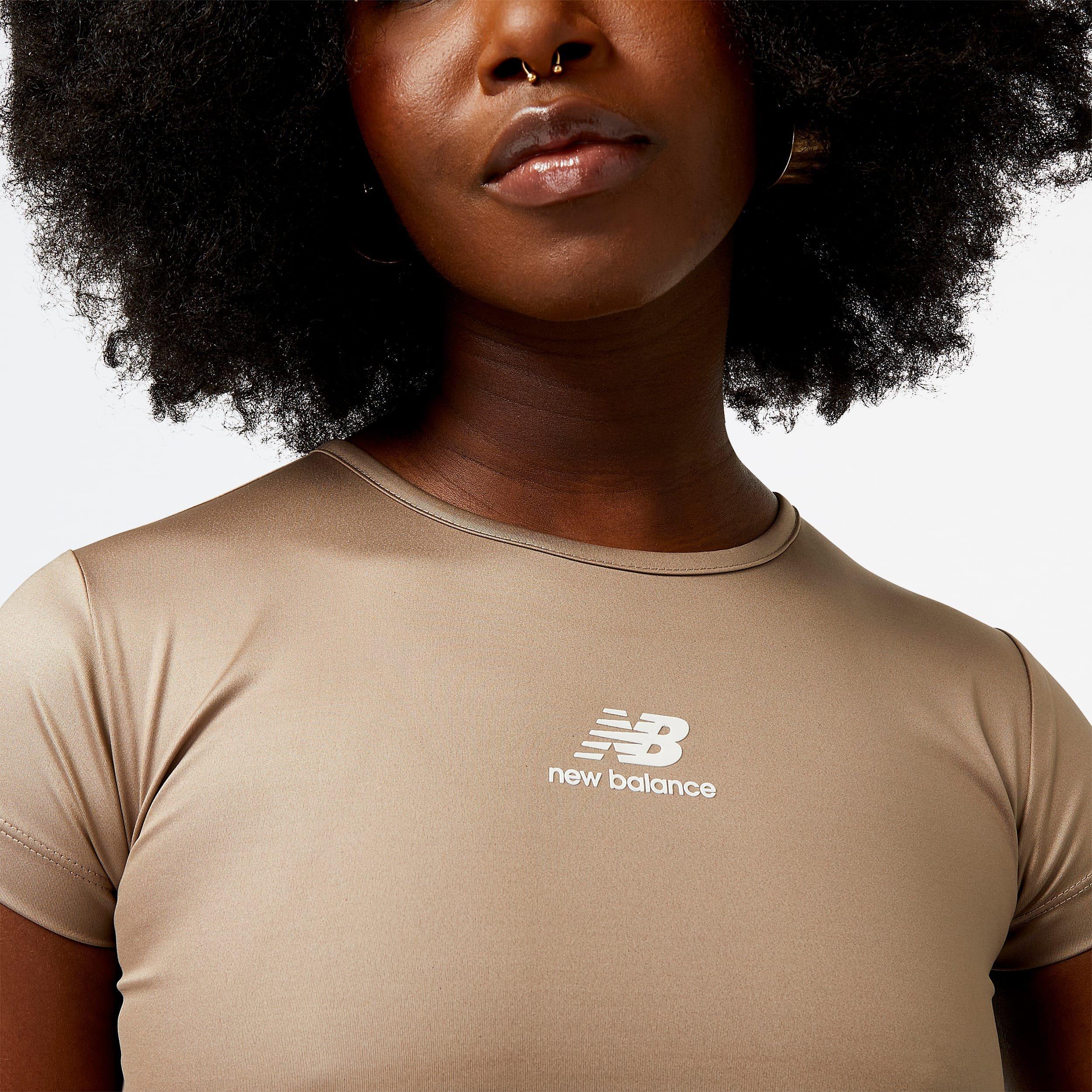 Brown - New Balance - Athletics Pearl Cropped T-Shirt - 4
