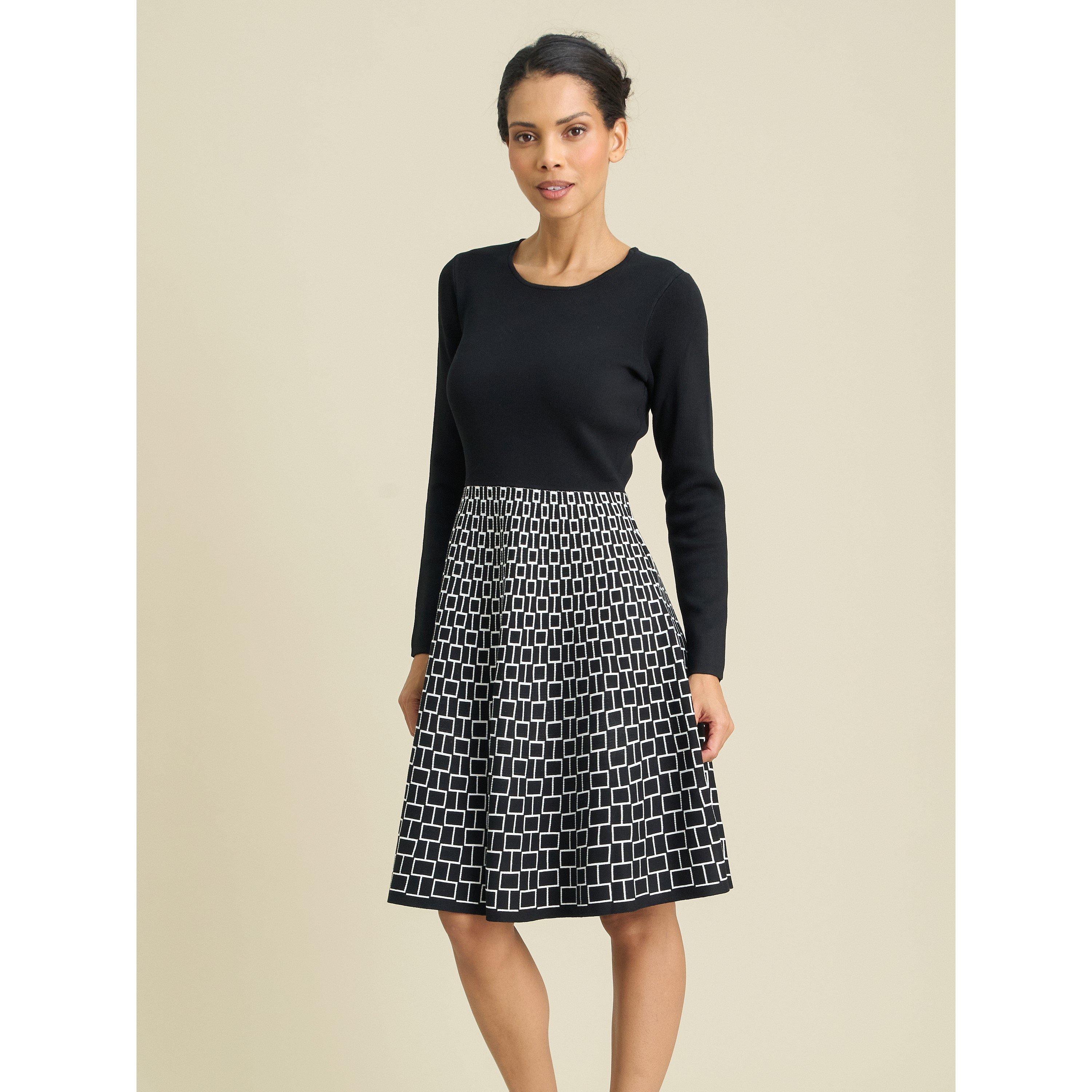 Black / White - Gina Bacconi - Aidee Geometric Print Knit Dress - 1