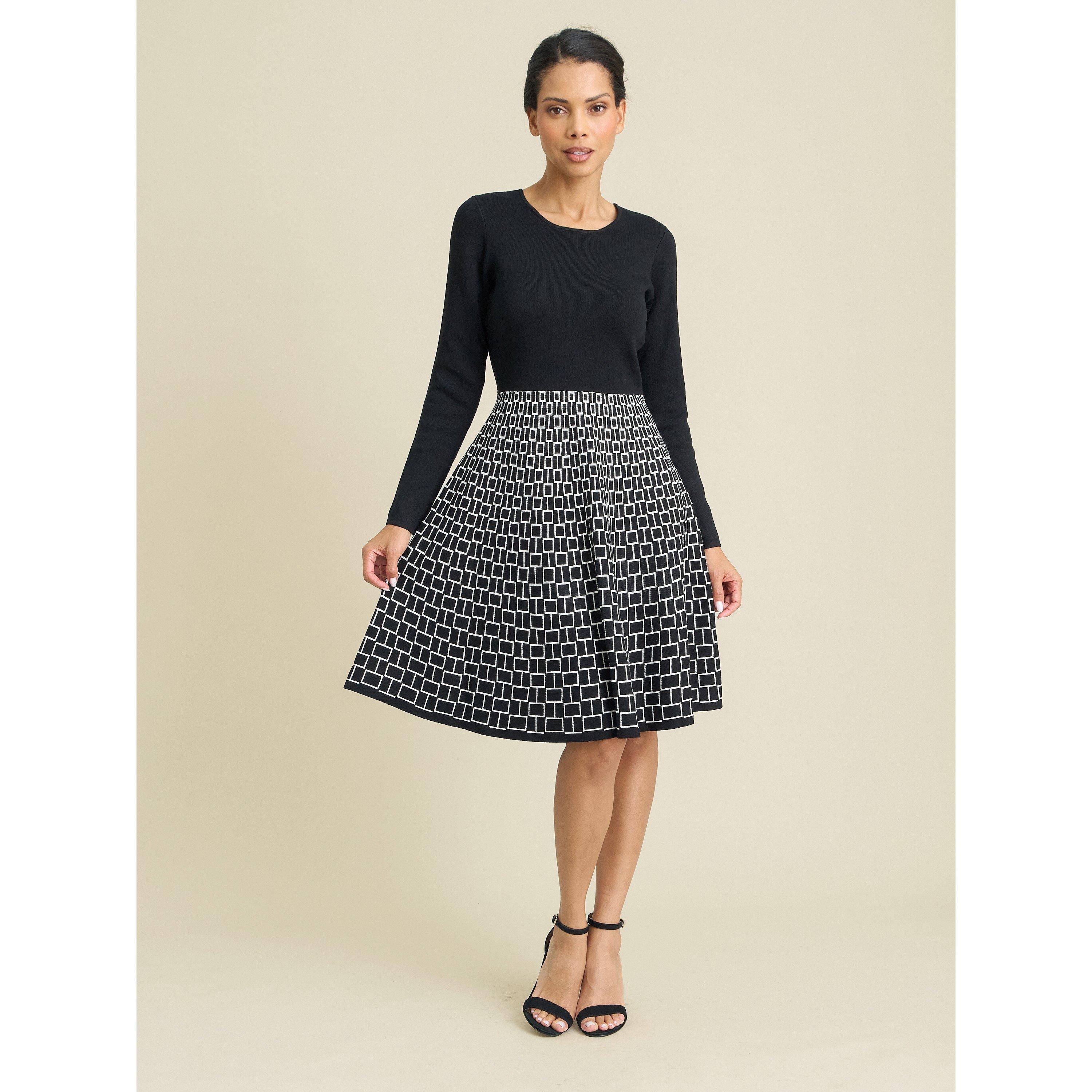 Black / White - Gina Bacconi - Aidee Geometric Print Knit Dress - 3