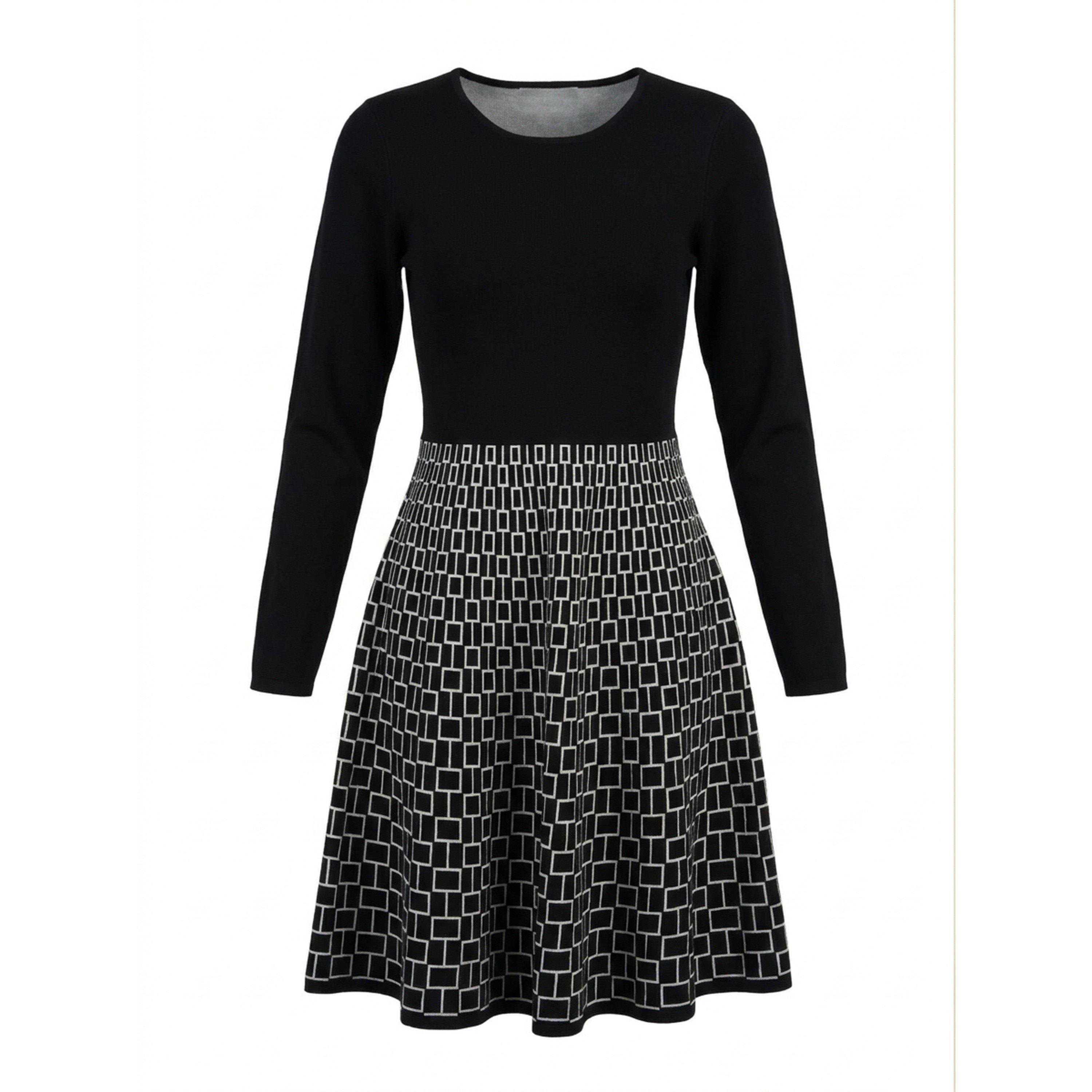 Black / White - Gina Bacconi - Aidee Geometric Print Knit Dress - 4