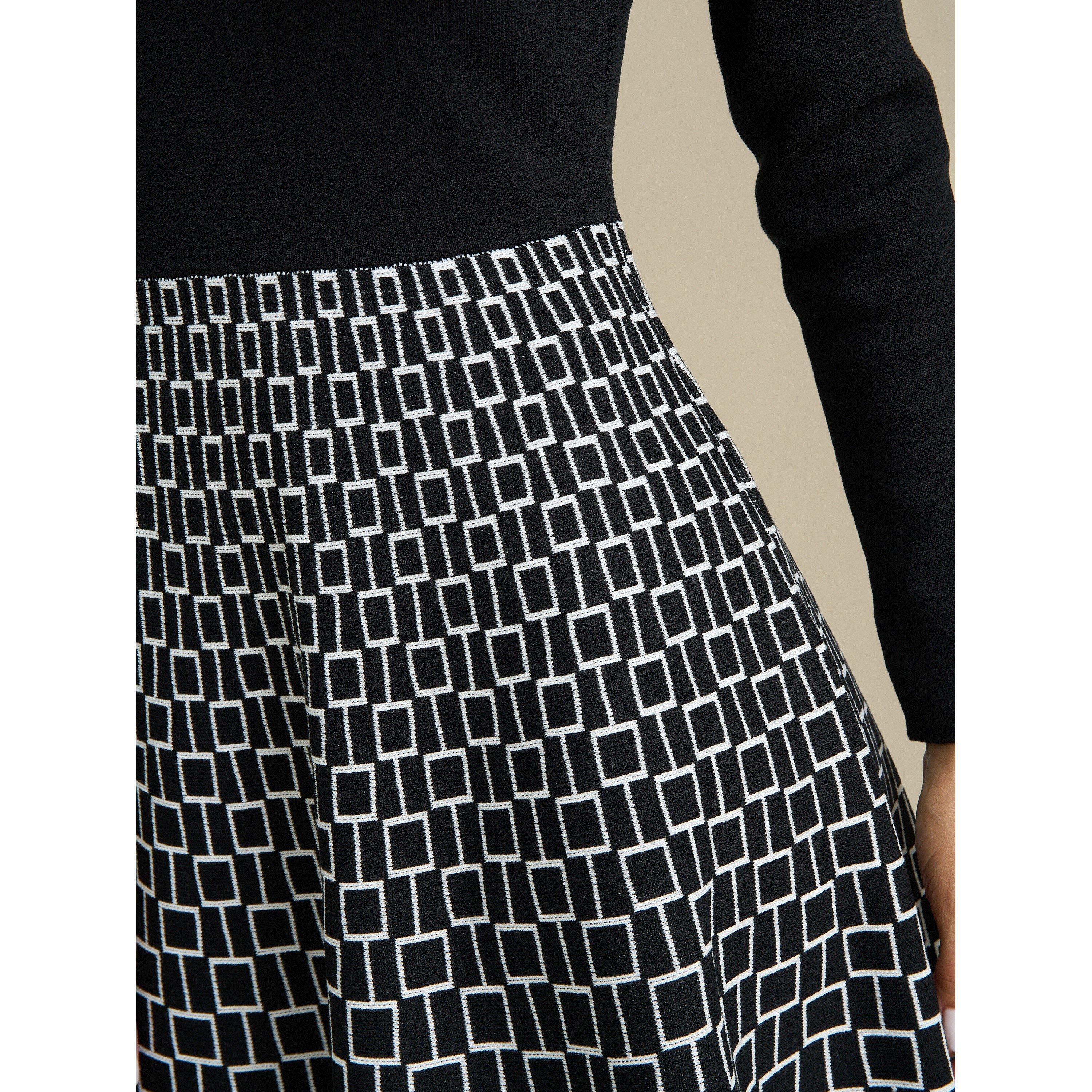 Black / White - Gina Bacconi - Aidee Geometric Print Knit Dress - 5